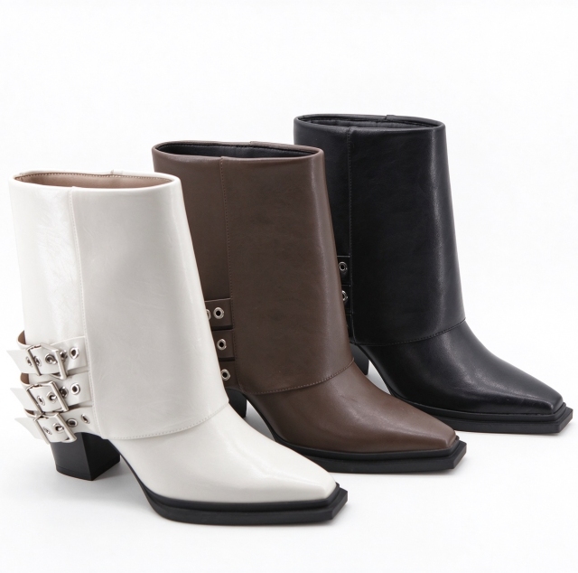 Othara boot,COSMO Footwear,Women Multi Buckle Moto Mid Calf Boots