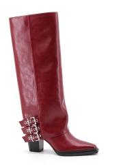 Zorvyn boot,COSMO Footwear,Women Triple Buckle Burgundy Knee High Western Boots