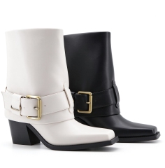 Calesta boot,COSMO Footwear,Women Buckle Moto Western Mid Calf Boots