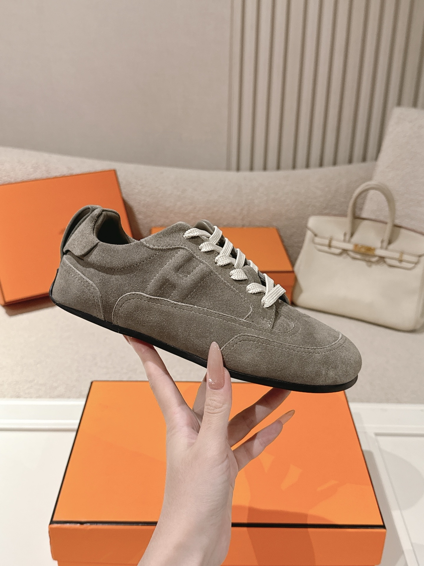 Women Gray Suede Retro Sneakers Light Lace Up German Trainer Flat Casual Walking Shoes