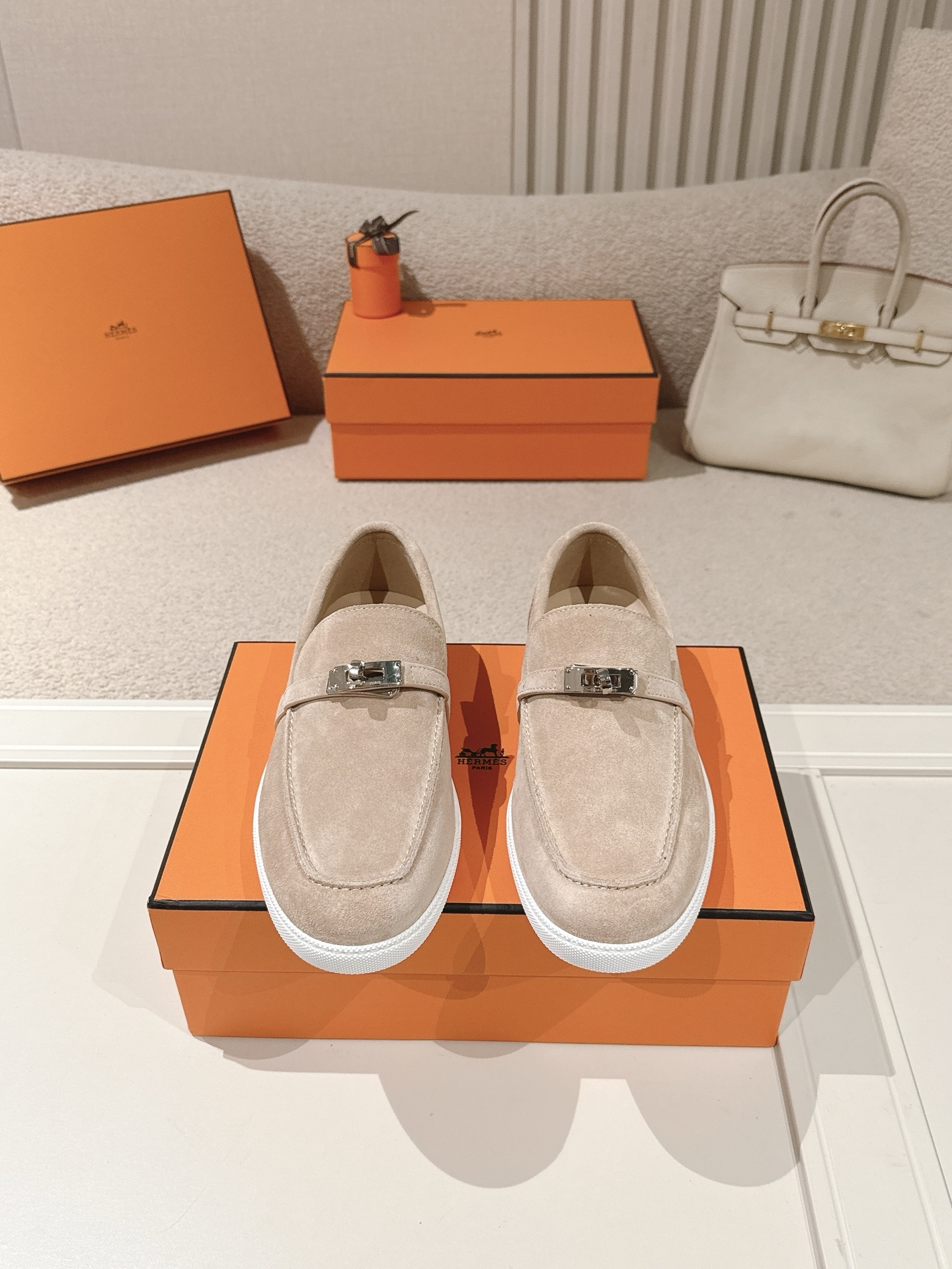 Women Suede Metal Buckle Loafers Casual Flat Slip On Shoes