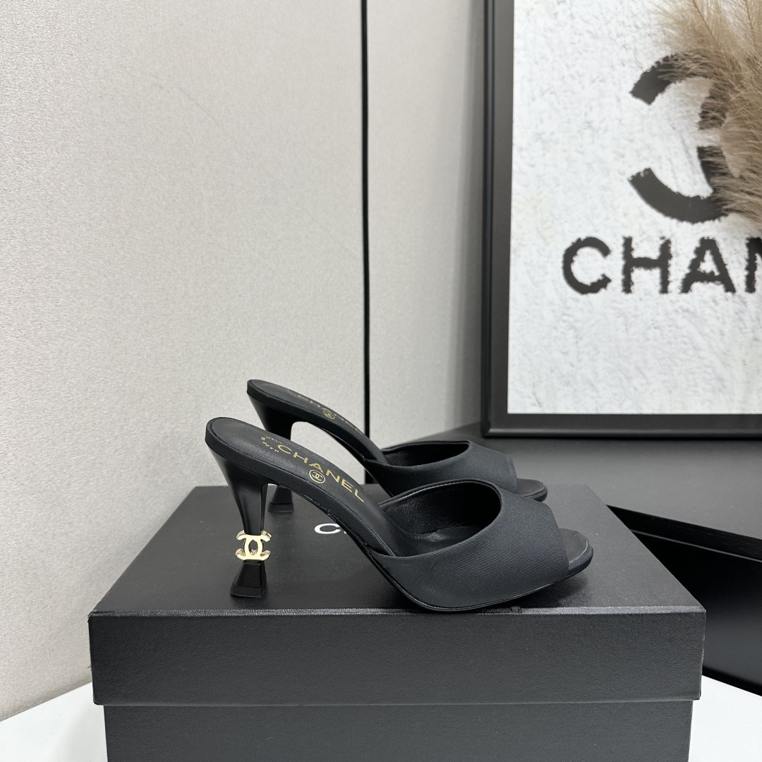 Women Black Peep Toe High Heel Mules Slippers Elegant Stiletto Heel Slide Sandals