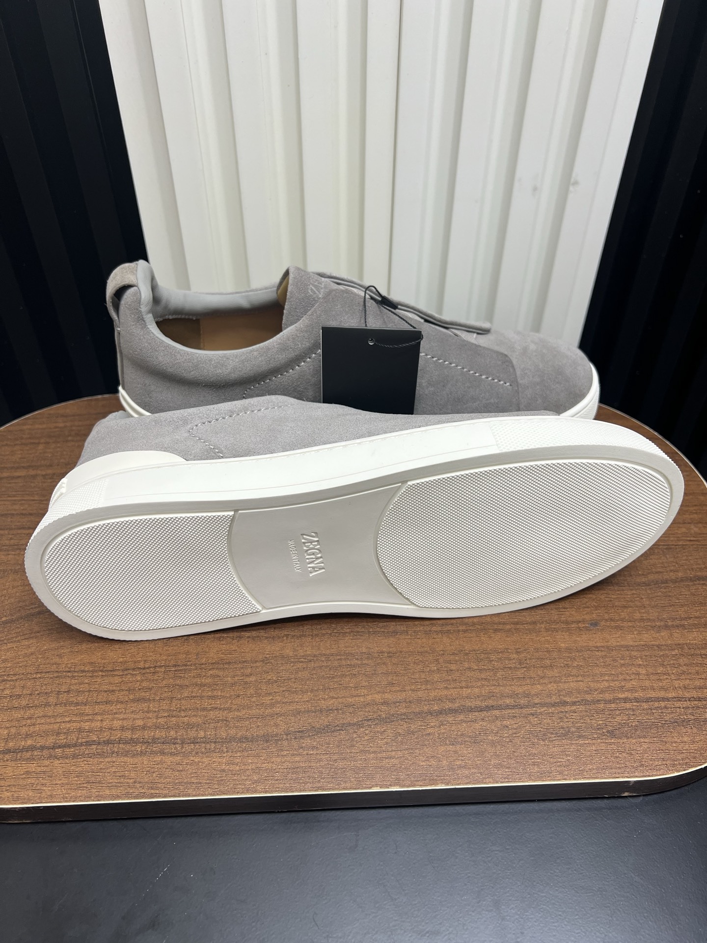 Men Slip-On Suede Casual Shoes Grey Laceless Walking Sneakers