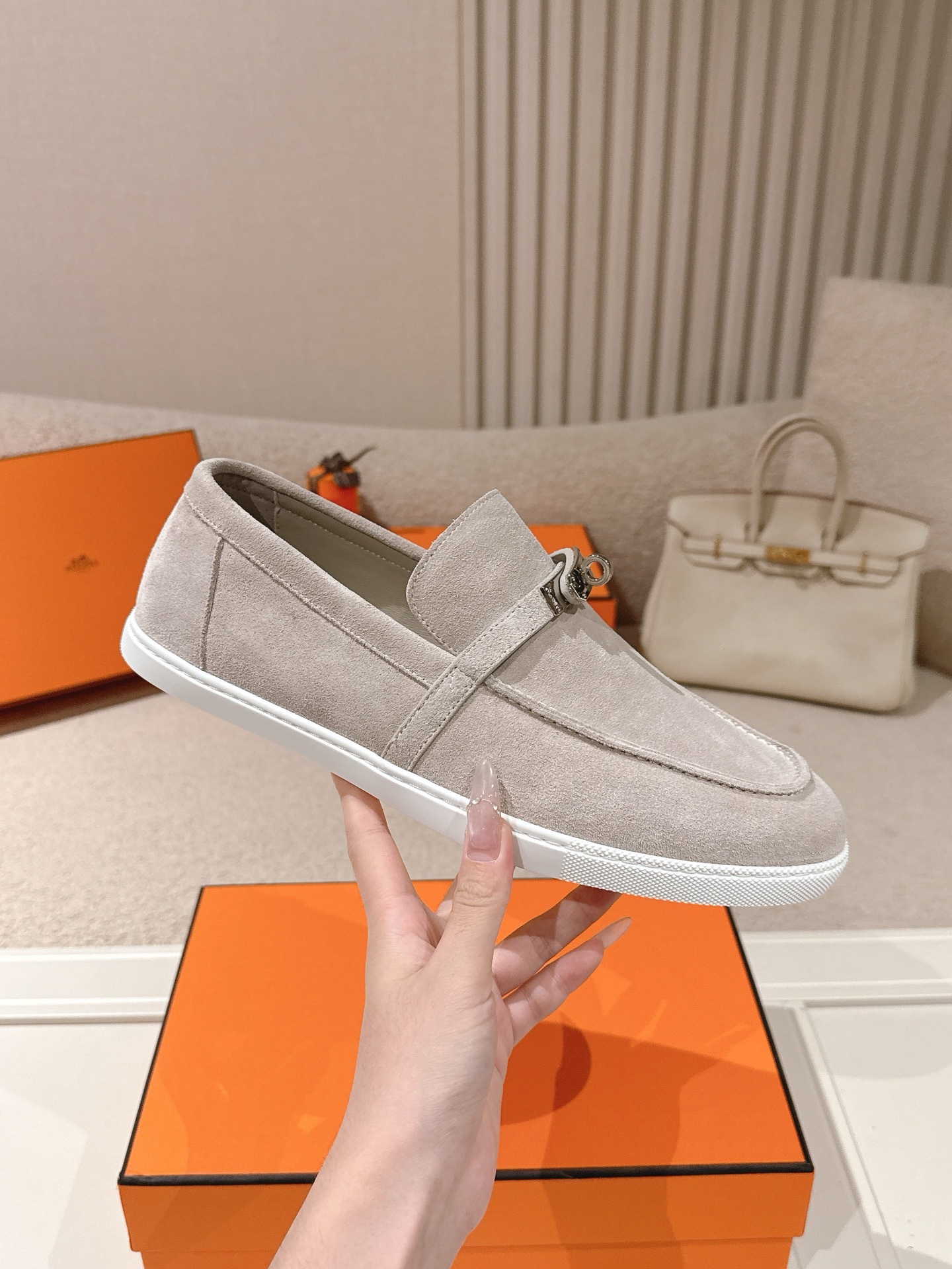 Women Suede Metal Buckle Loafers Casual Flat Slip On Shoes
