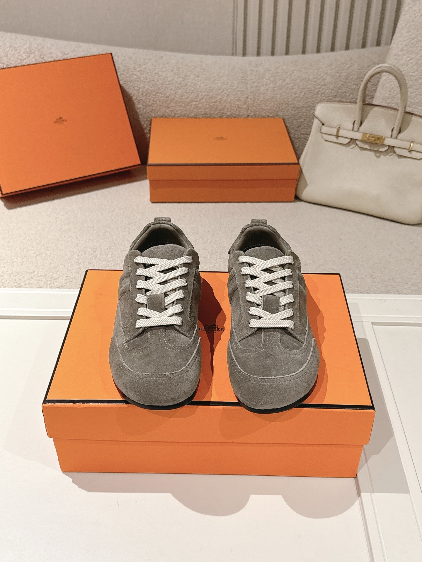 Women Gray Suede Retro Sneakers Light Lace Up German Trainer Flat Casual Walking Shoes