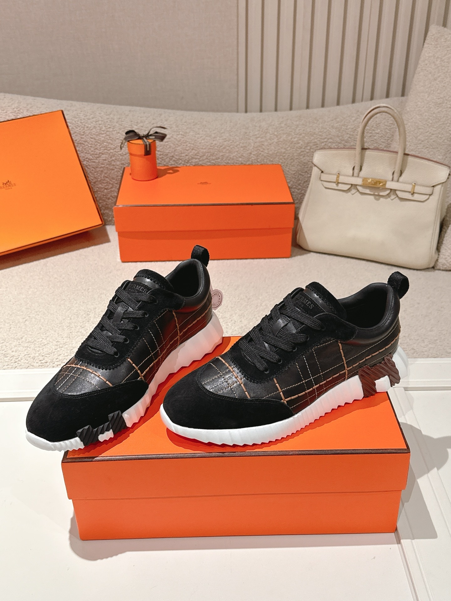 Women Grid Stitching Lace Up Platform Sneakers Leather Casual Walking Shoes