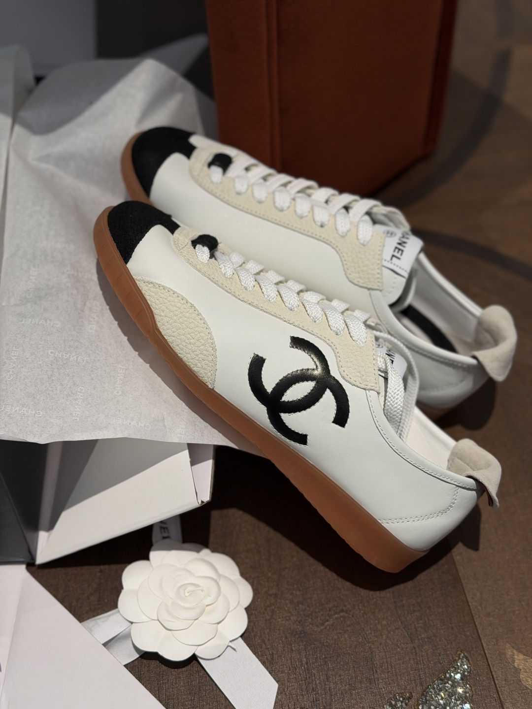 Women White Color Block Leather German Trainers Retro Lace Up Flat Casual Sneakers