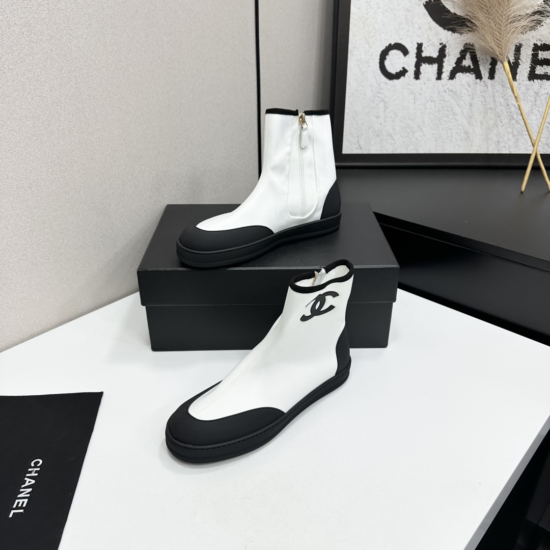 Women Black White Color Block Stretch Ankle Boots Side Zipper Platform Short Booties Casual Sock Boots