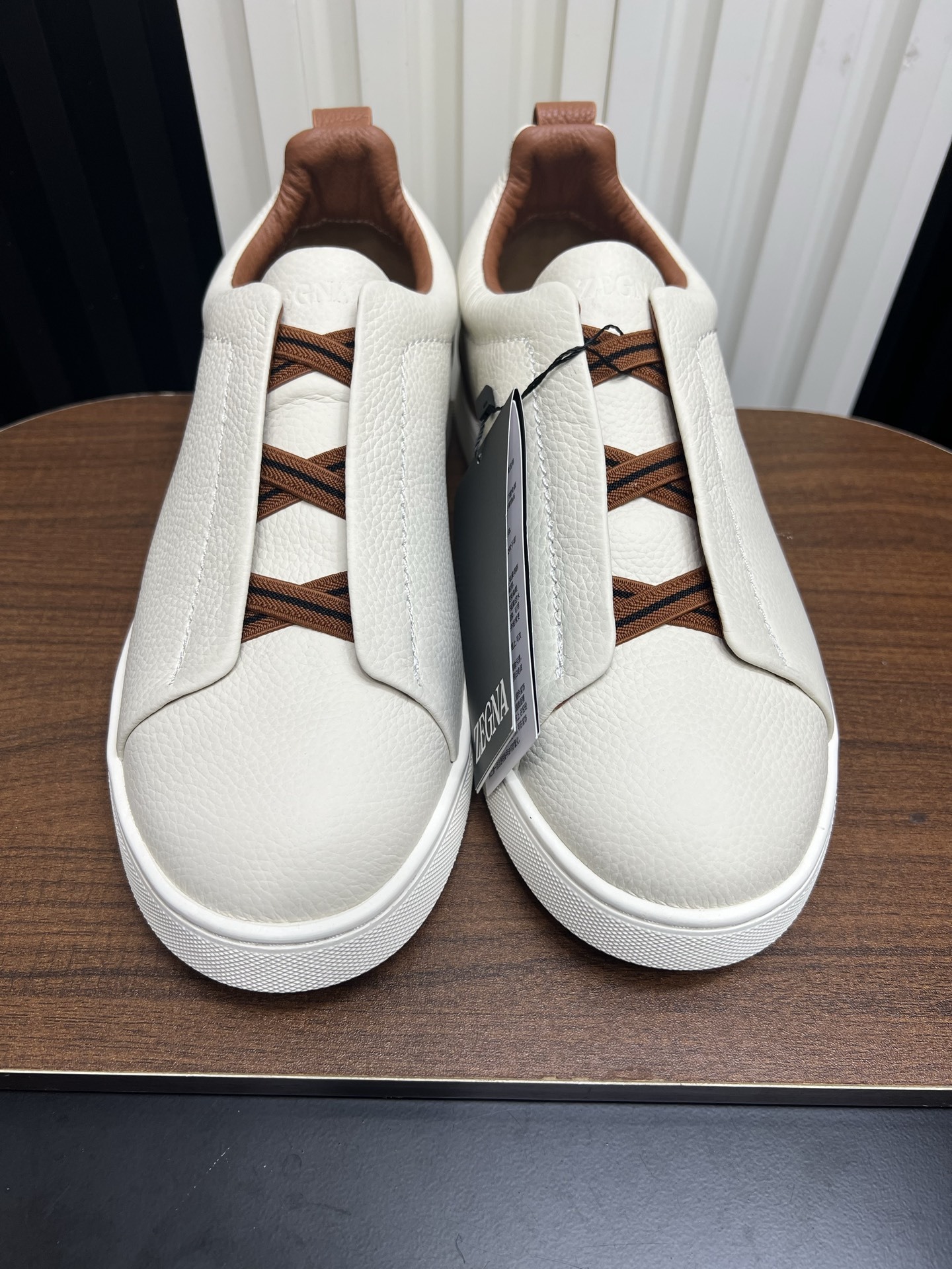 Men's Leather Slip On Sneakers, Elastic Strap No Laces Casual Walking Shoes, Fashion Low Top Flat Comfort Daily Shoes