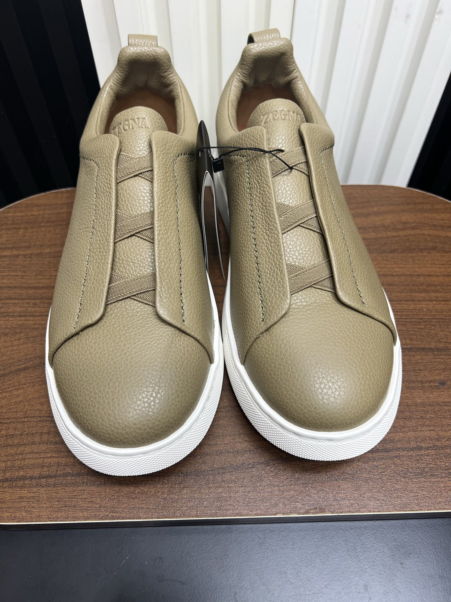 Men Slip-On Leather Casual Shoes Khaki Laceless Walking Sneakers