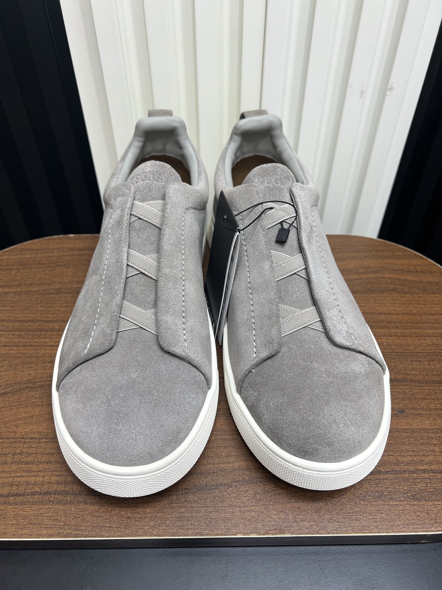 Men Slip-On Suede Casual Shoes Grey Laceless Walking Sneakers