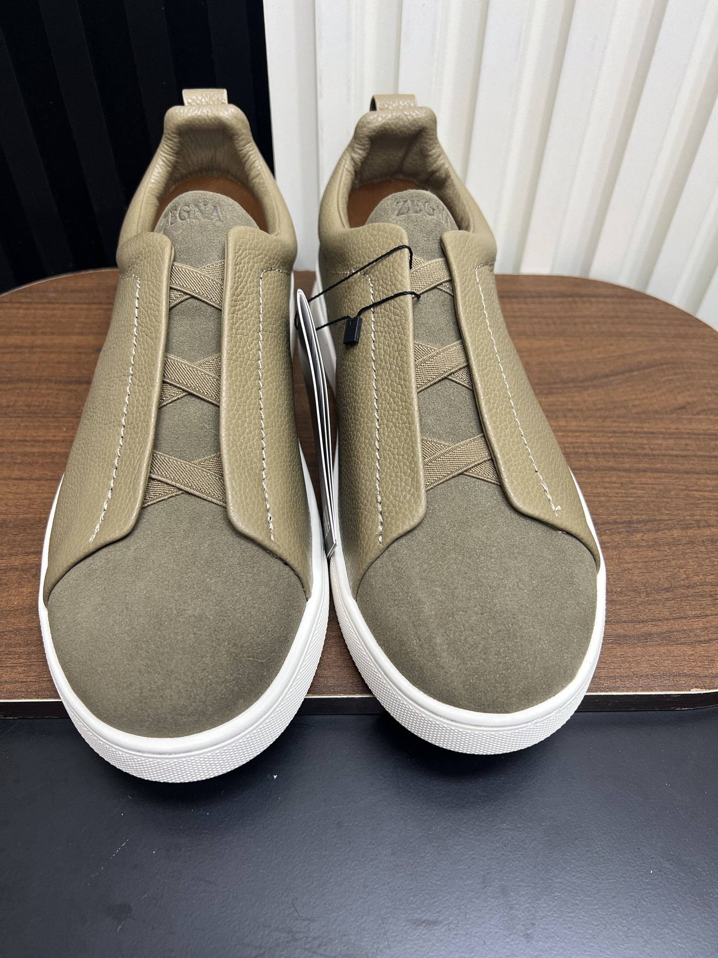 Men Slip-On Leather Suede Spliced Casual Shoes Khaki Laceless Sneakers