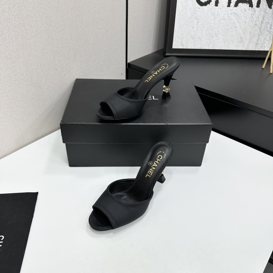 Women Black Peep Toe High Heel Mules Slippers Elegant Stiletto Heel Slide Sandals
