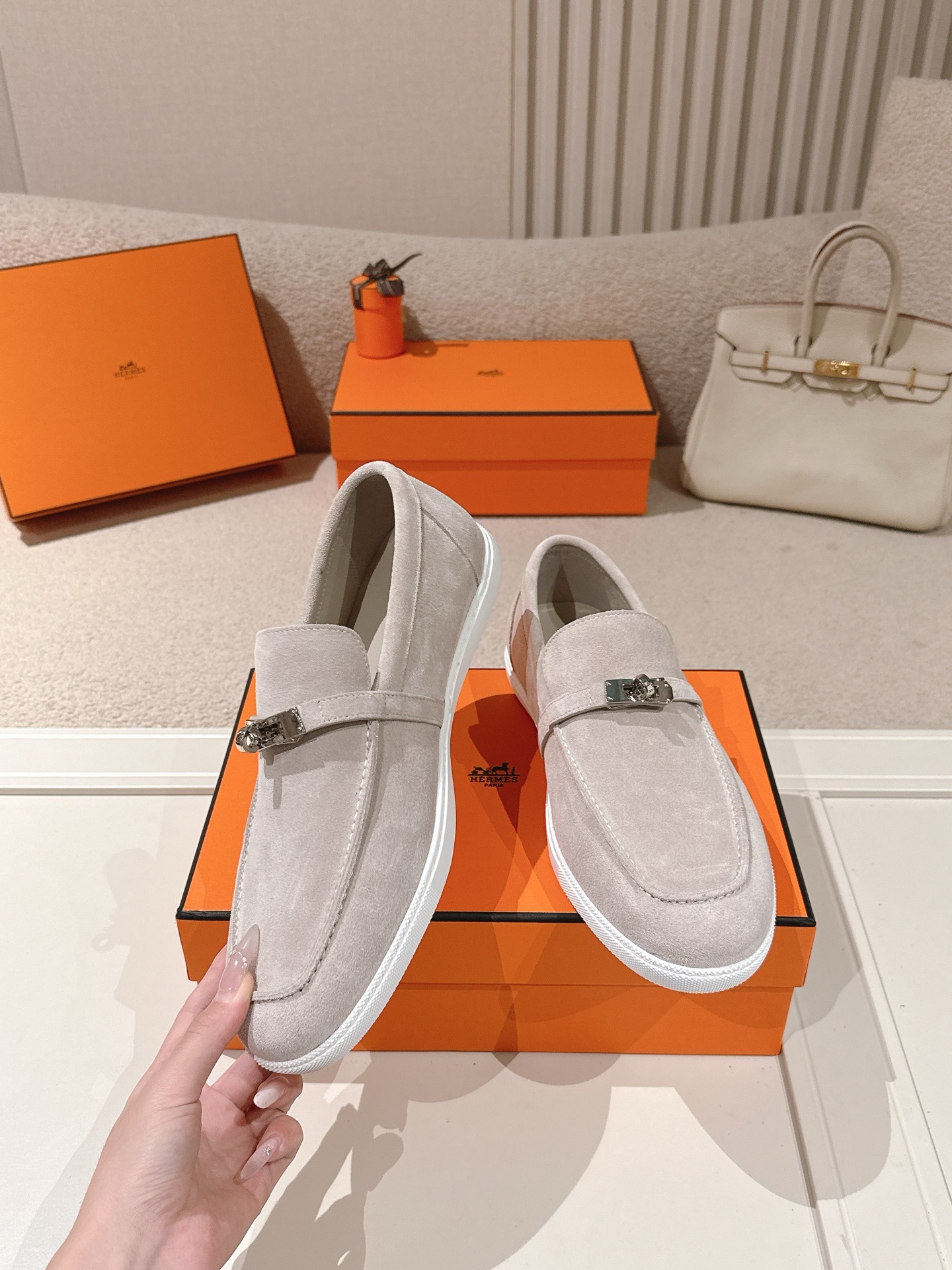 Women Suede Metal Buckle Loafers Casual Flat Slip On Shoes
