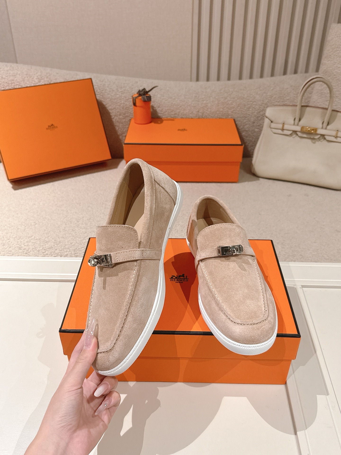 Women Suede Metal Buckle Loafers Casual Flat Slip On Shoes
