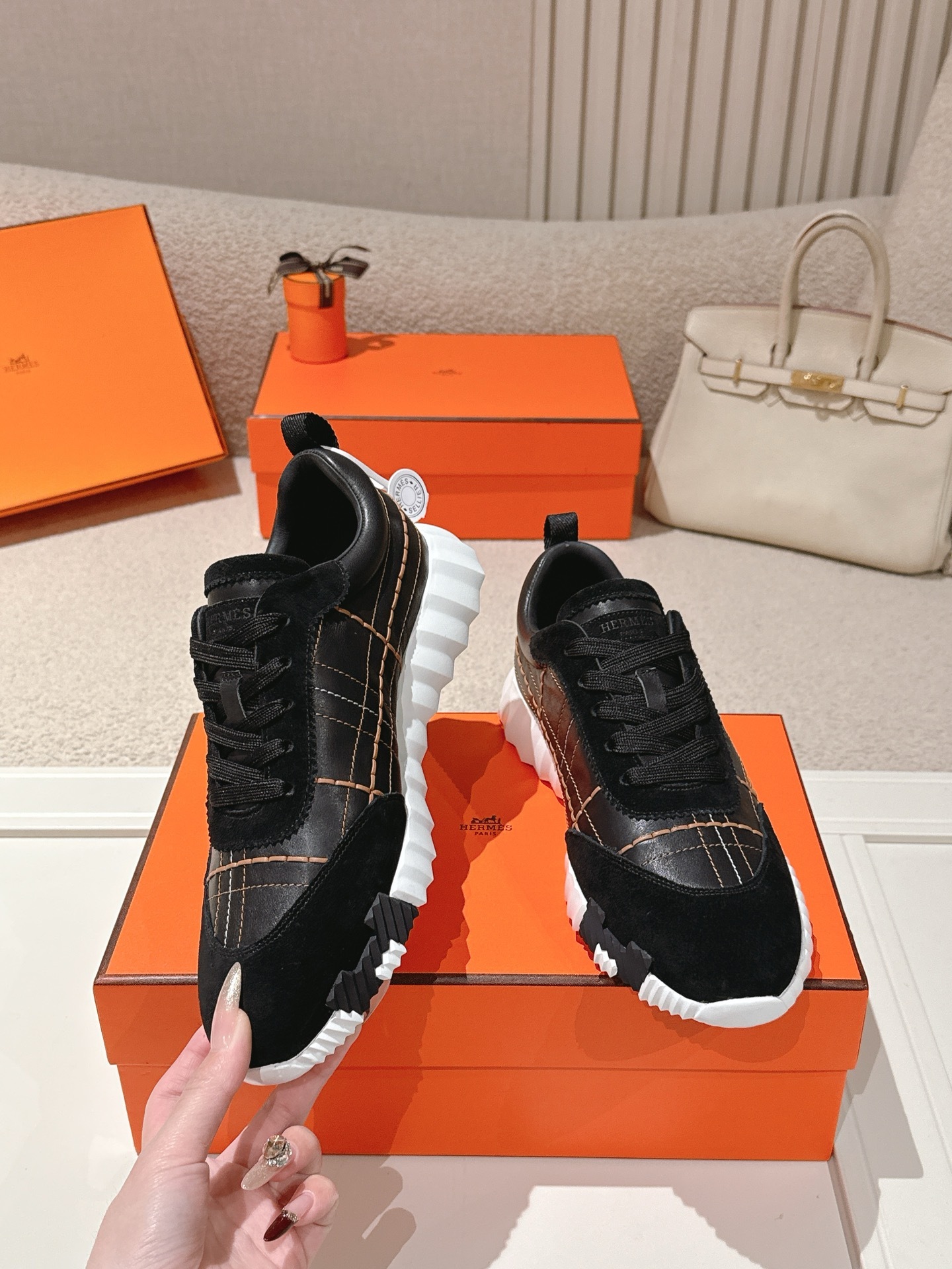 Women Grid Stitching Lace Up Platform Sneakers Leather Casual Walking Shoes