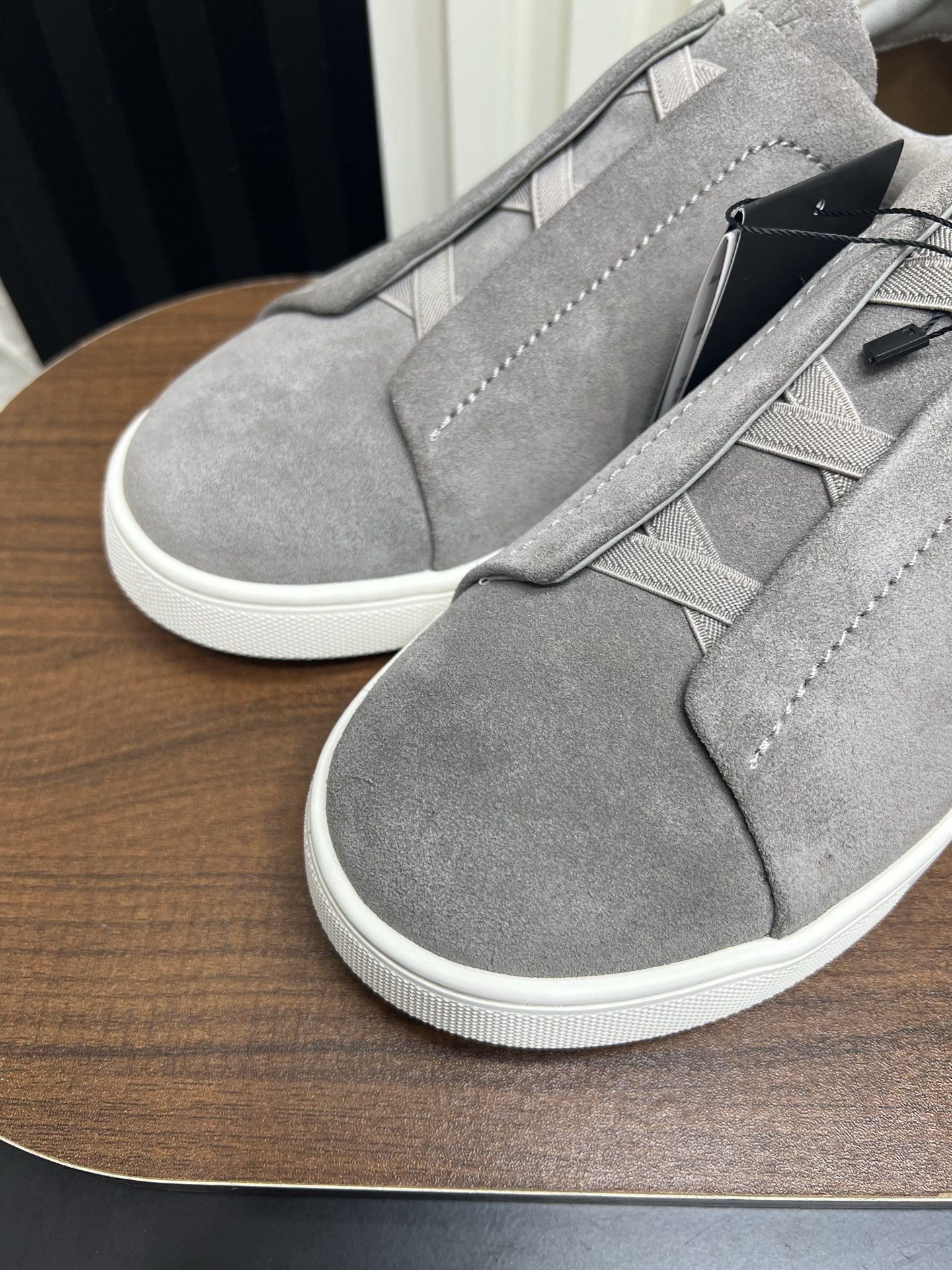 Men Slip-On Suede Casual Shoes Grey Laceless Walking Sneakers