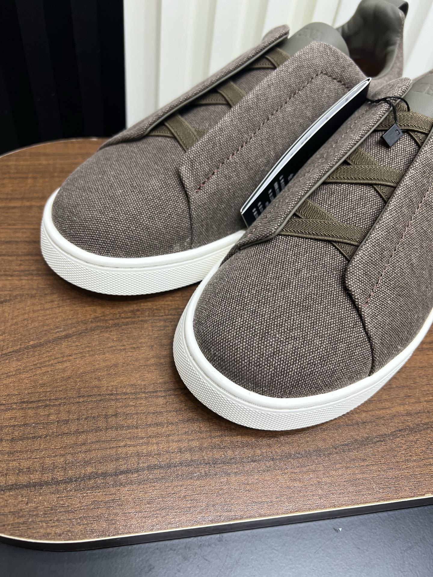 Men Slip-On Linen Canvas Casual Shoes Coffee Laceless Walking Sneakers