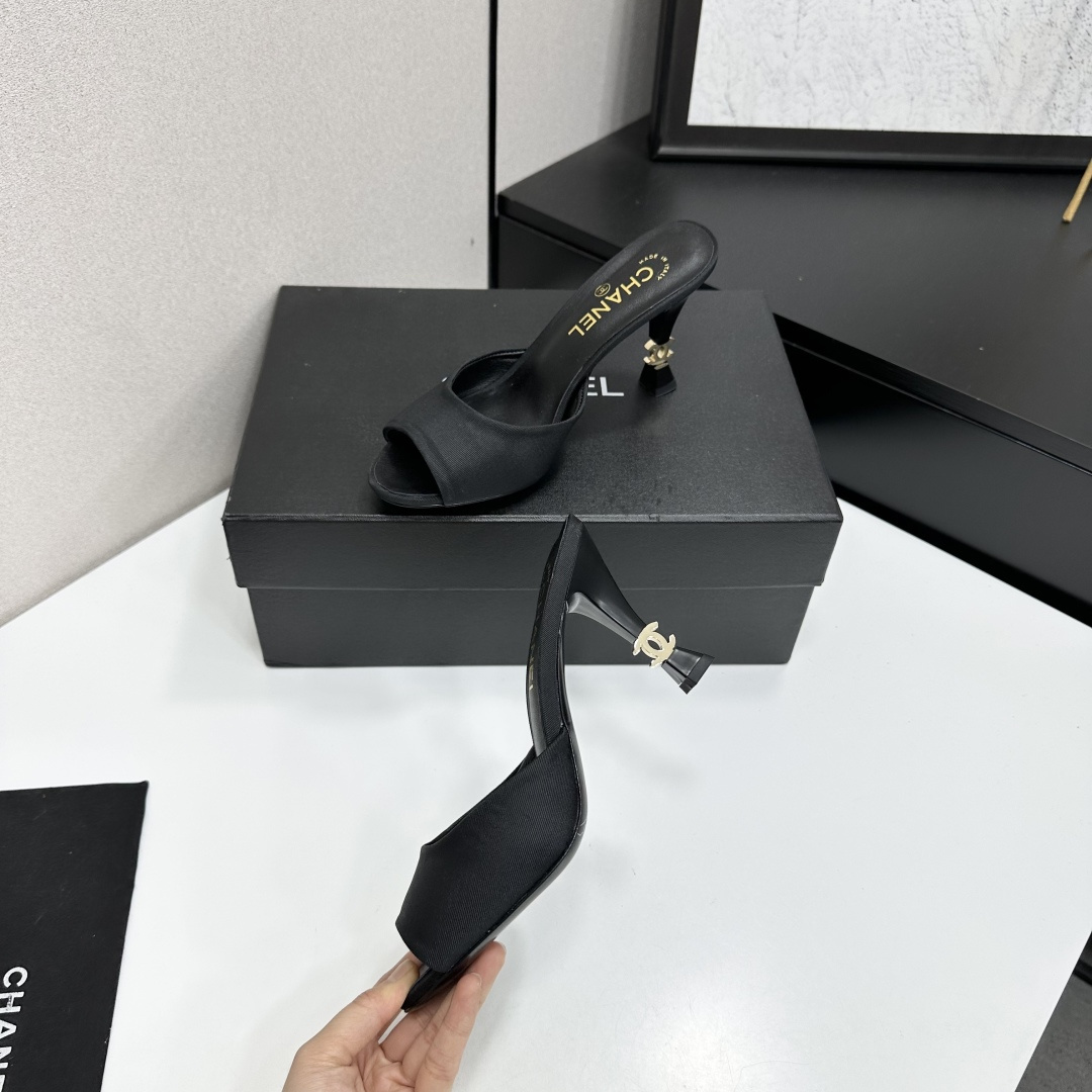 Women Black Peep Toe High Heel Mules Slippers Elegant Stiletto Heel Slide Sandals