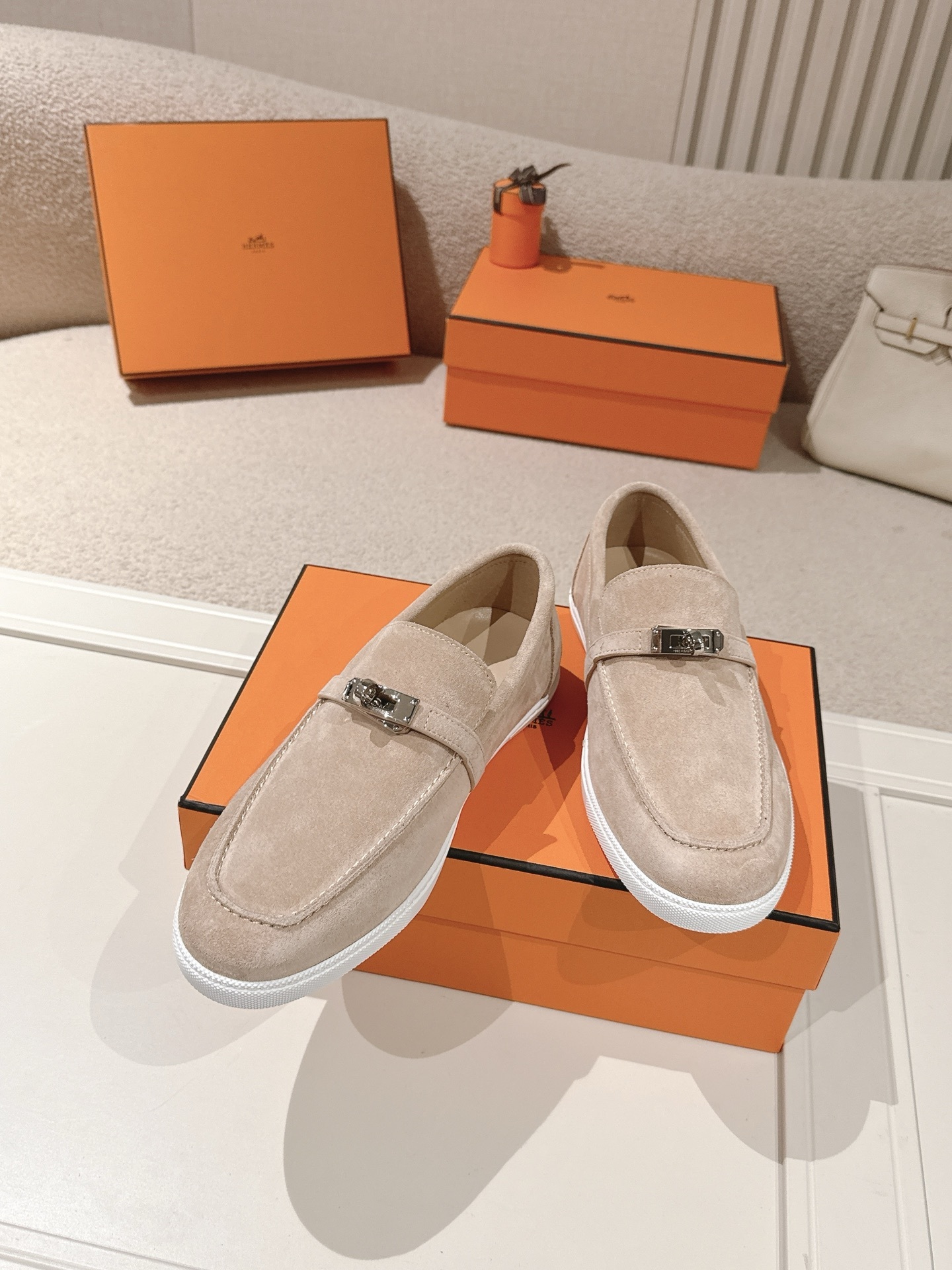 Women Suede Metal Buckle Loafers Casual Flat Slip On Shoes