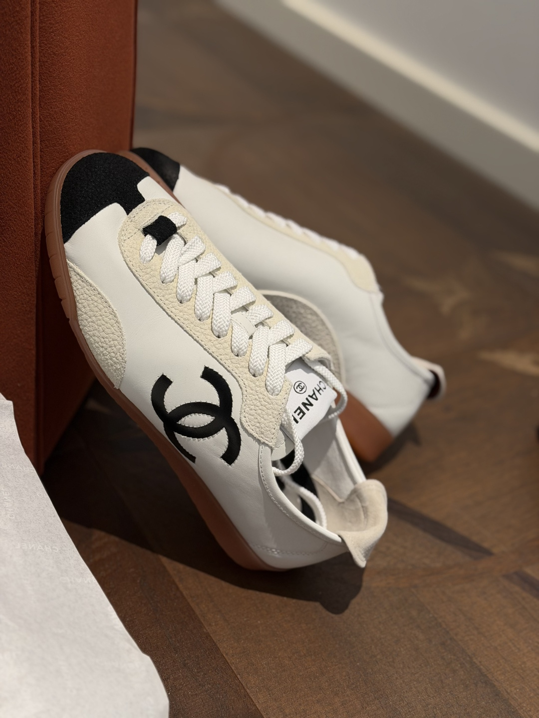 Women White Color Block Leather German Trainers Retro Lace Up Flat Casual Sneakers