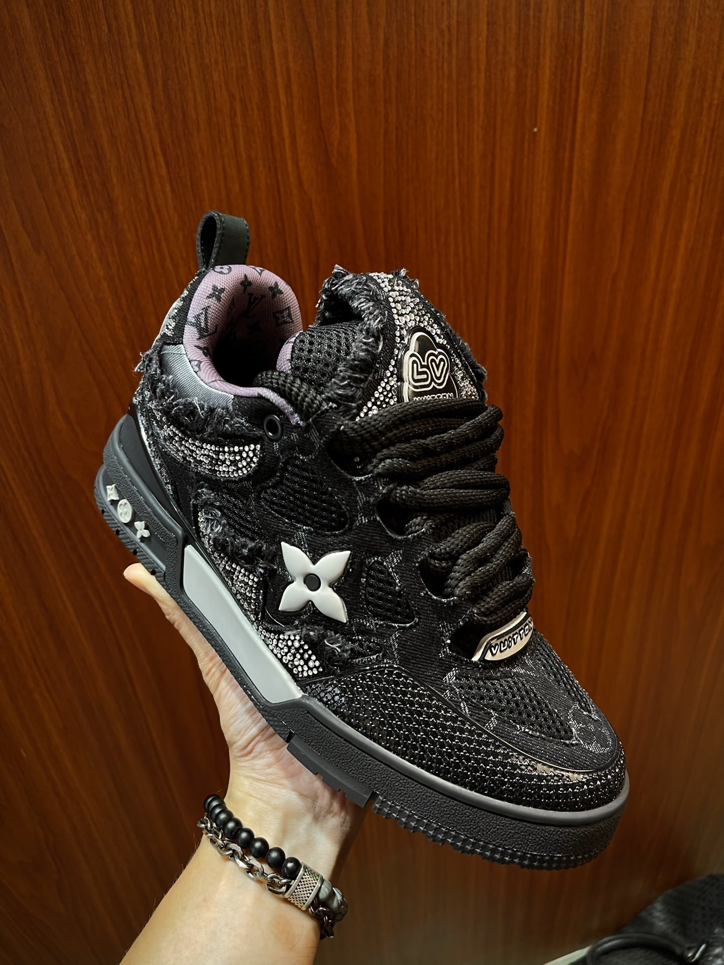 Black Jacquard Pattern Lace Up Skate Shoes Warm Lining Fashion Platform Casual Sneakers