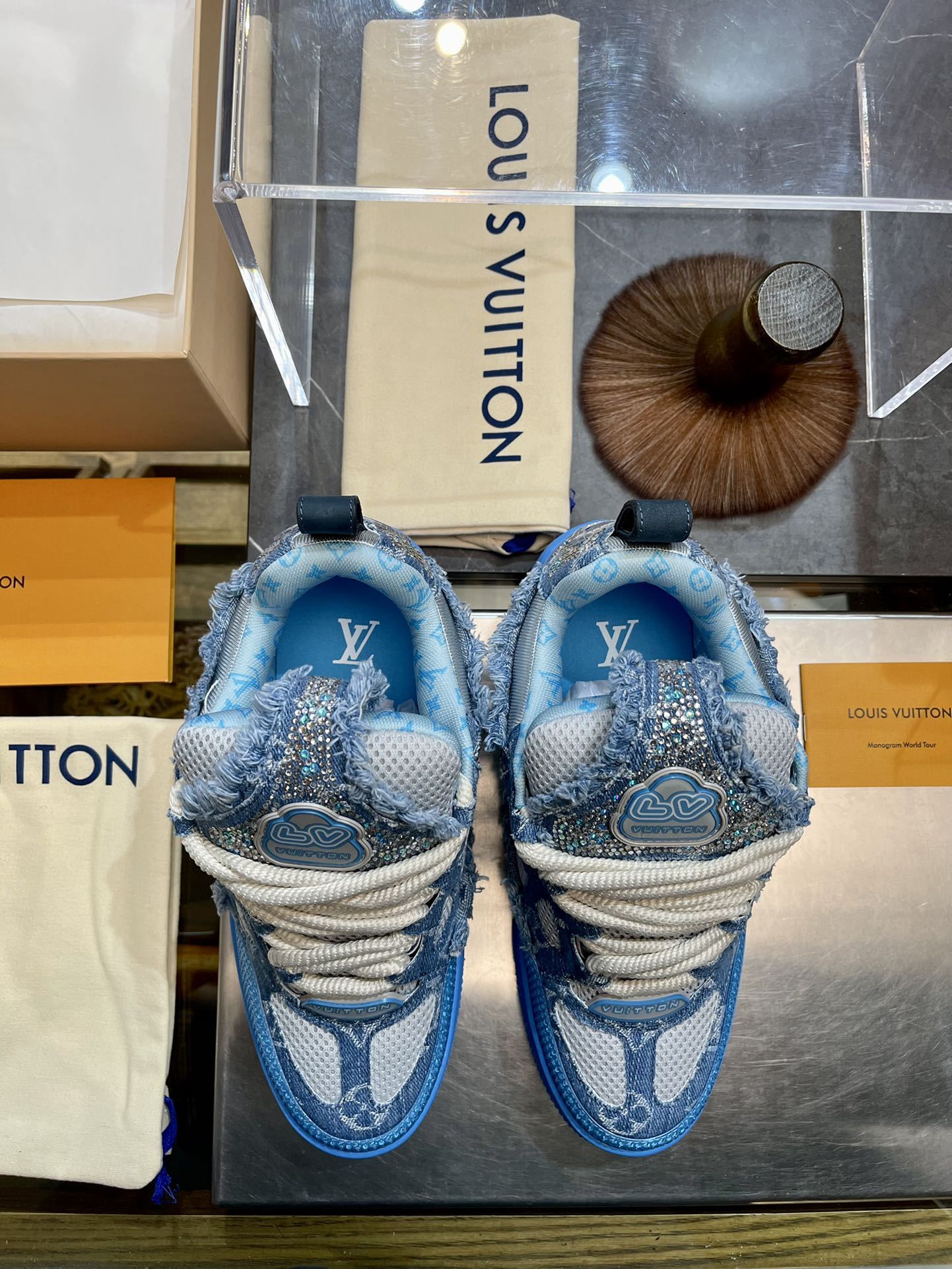 Blue Denim Fringe Jacquard Skate Shoes Thick Platform Lace Up Fashion Casual Sneakers