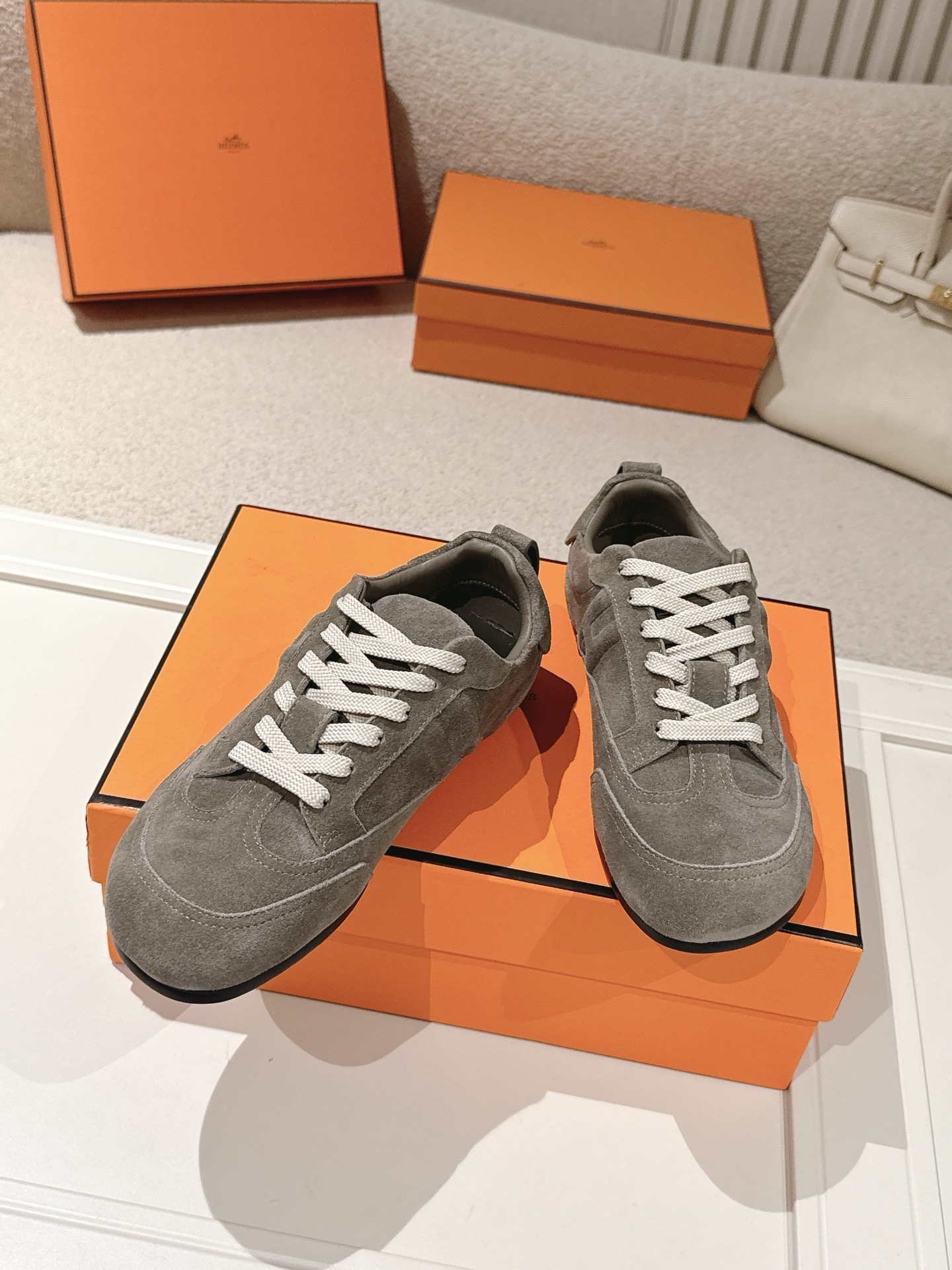 Women Gray Suede Retro Sneakers Light Lace Up German Trainer Flat Casual Walking Shoes