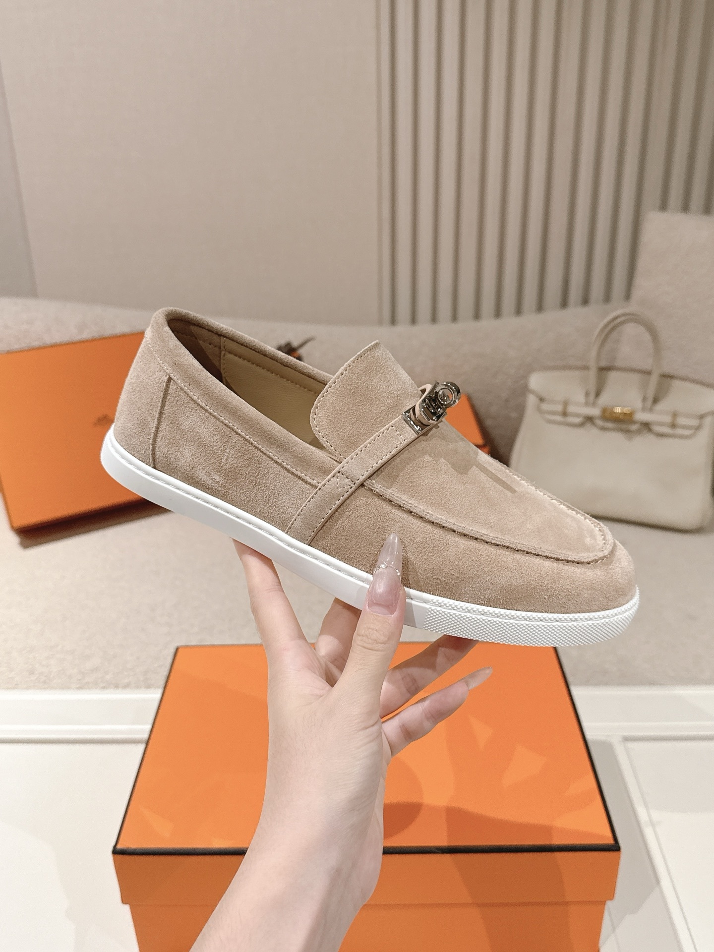 Women Suede Metal Buckle Loafers Casual Flat Slip On Shoes