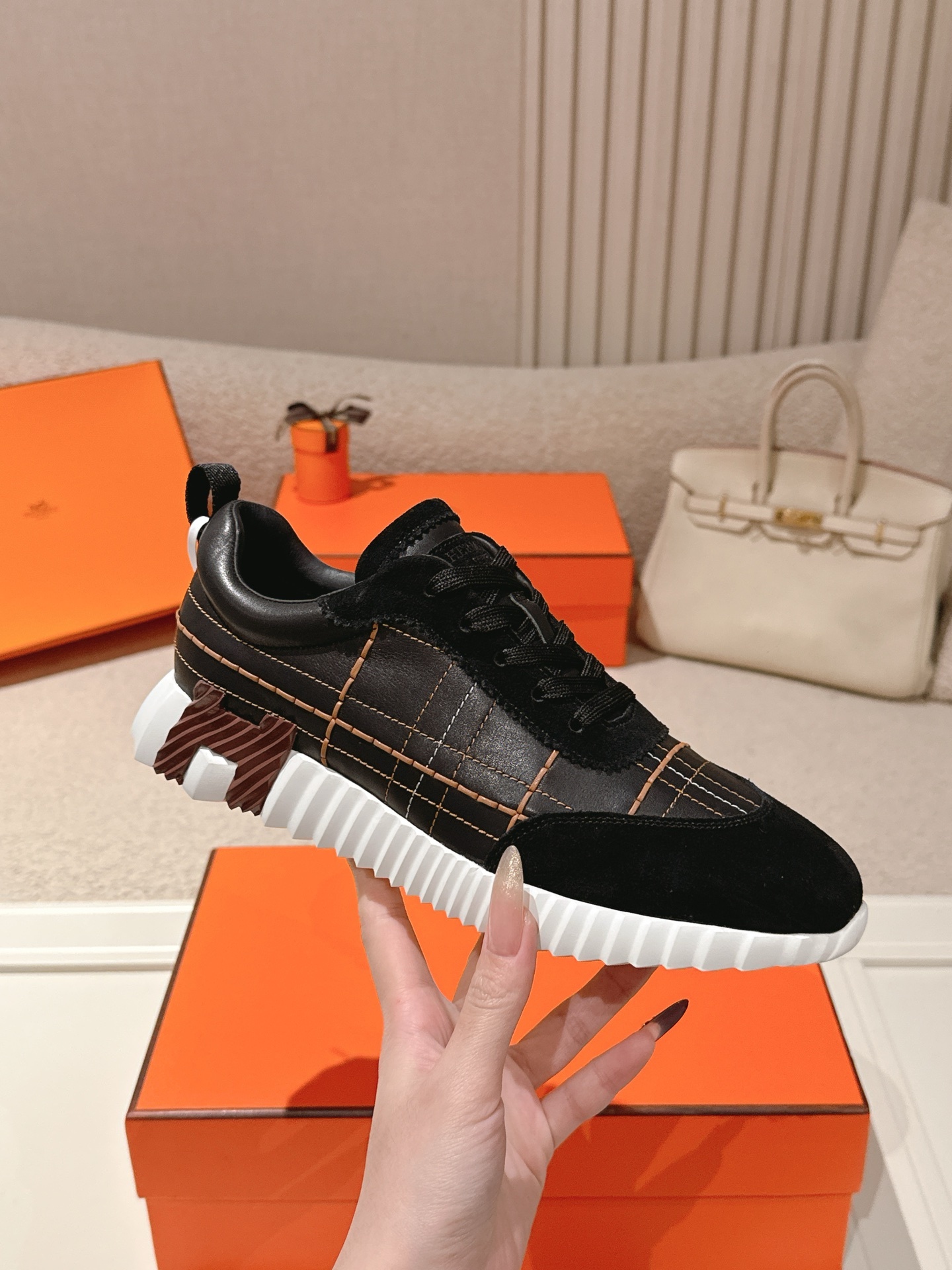 Women Grid Stitching Lace Up Platform Sneakers Leather Casual Walking Shoes