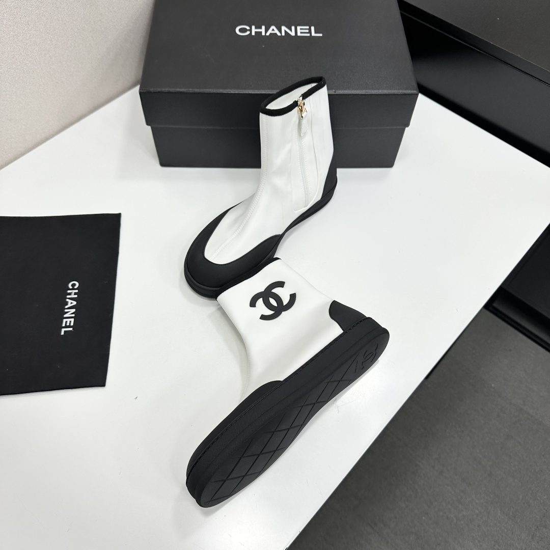 Women Black White Color Block Stretch Ankle Boots Side Zipper Platform Short Booties Casual Sock Boots