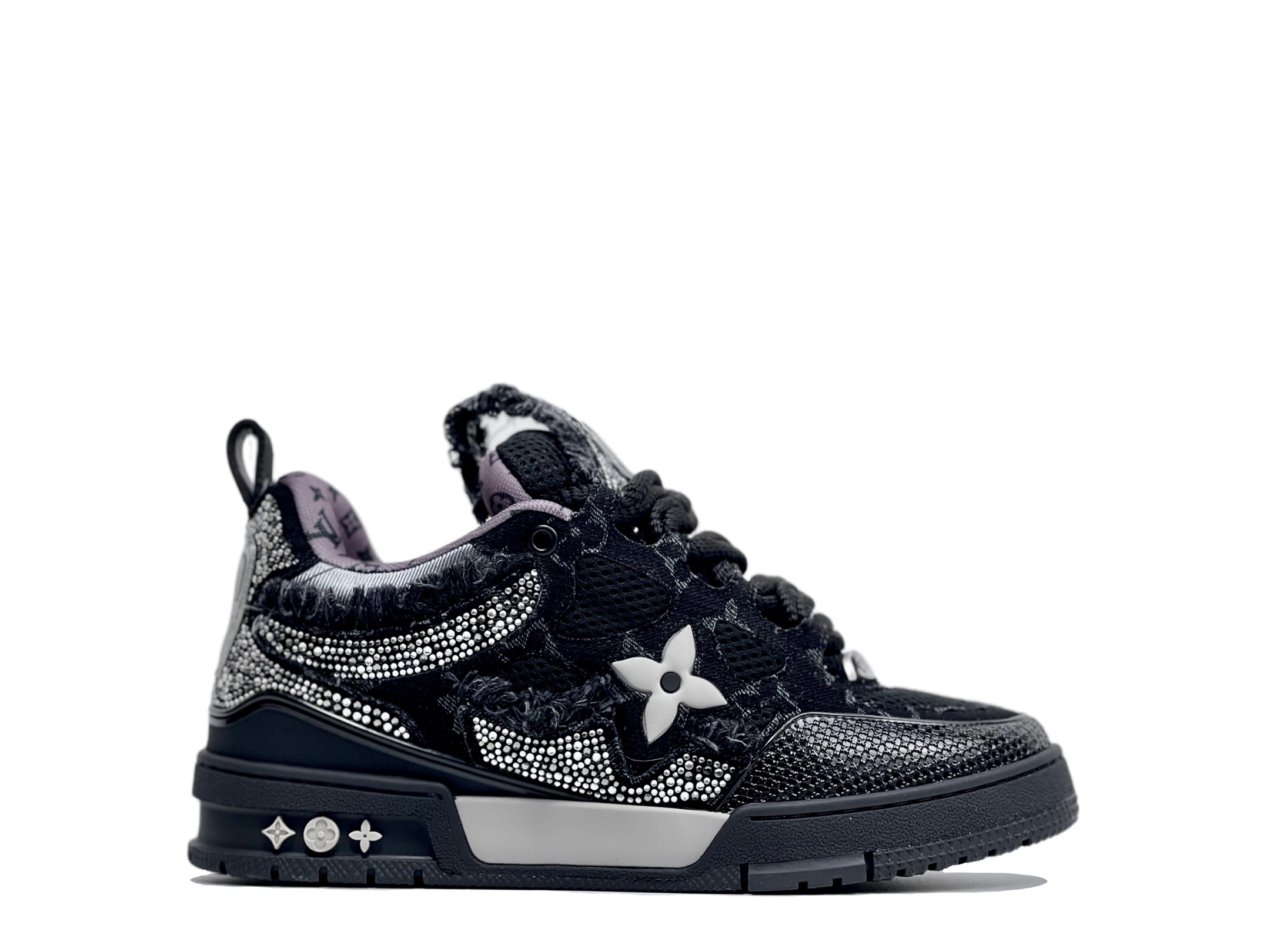 Black Jacquard Pattern Lace Up Skate Shoes Warm Lining Fashion Platform Casual Sneakers