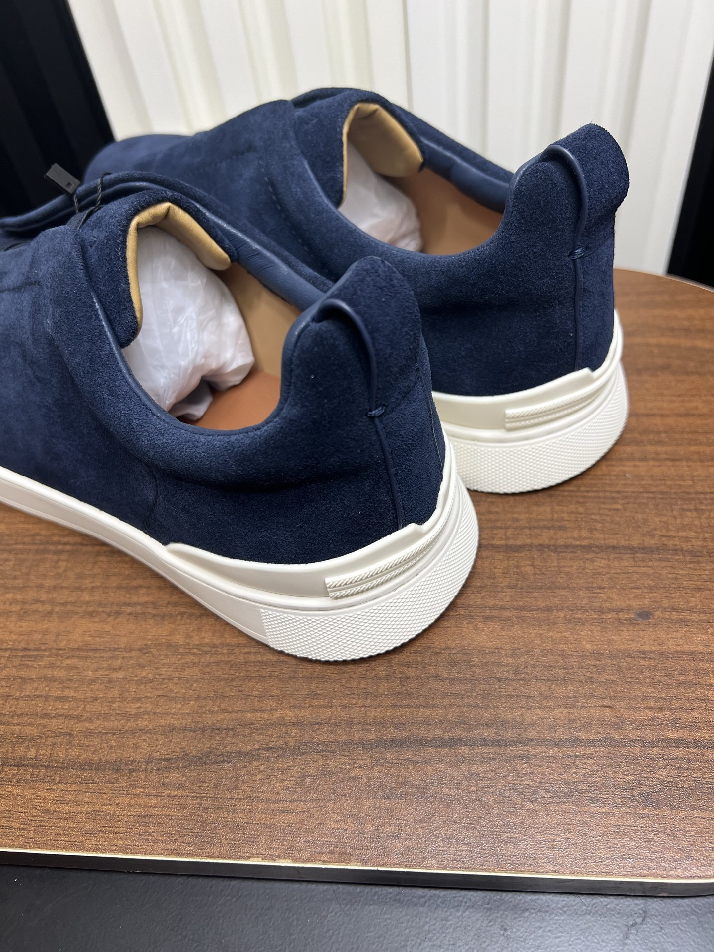 Men Navy Blue Suede Laceless Slip On Sneakers Low Top Business Casual Walking Shoes
