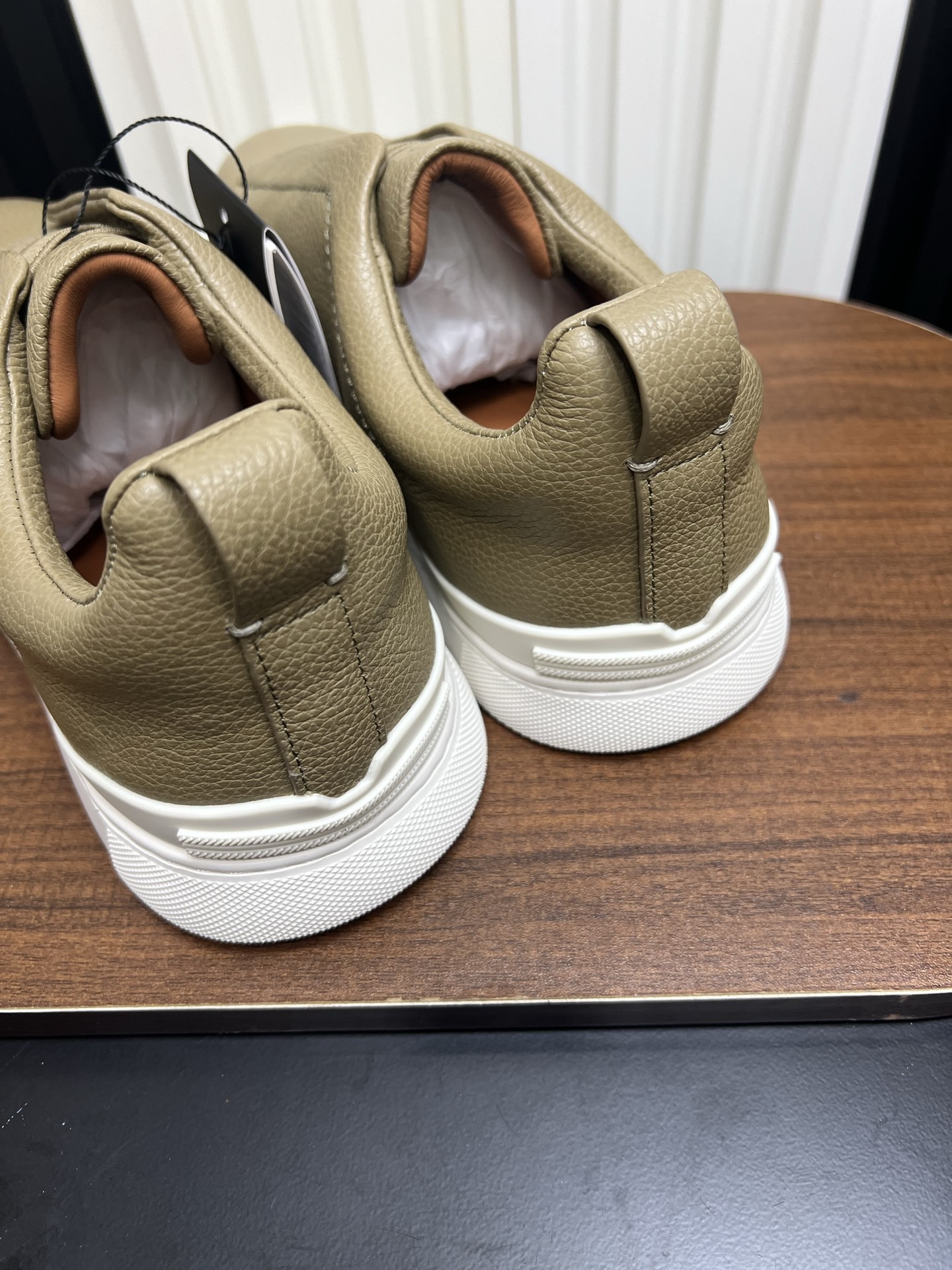 Men Slip-On Leather Casual Shoes Khaki Laceless Walking Sneakers