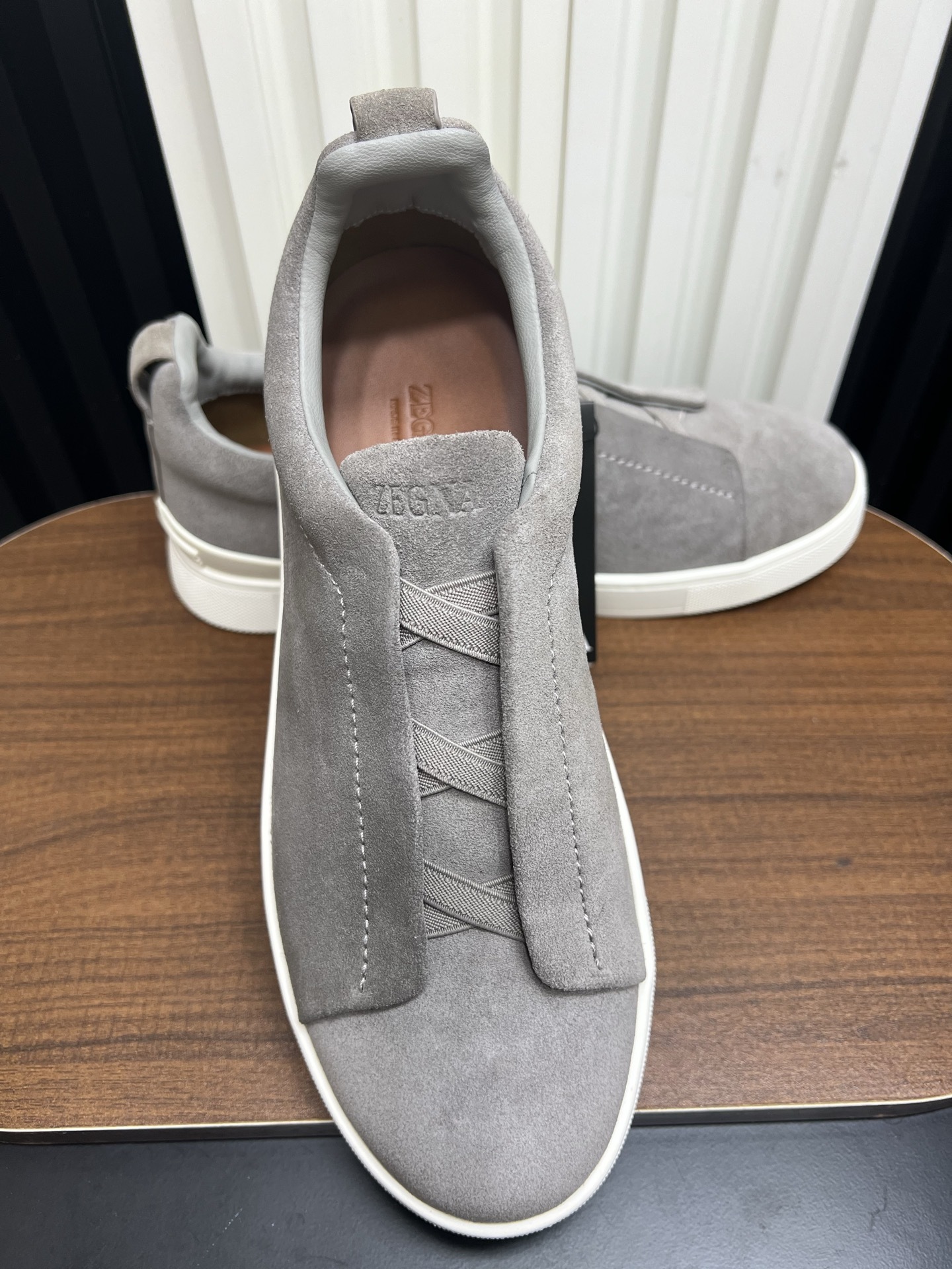 Men Slip-On Suede Casual Shoes Grey Laceless Walking Sneakers