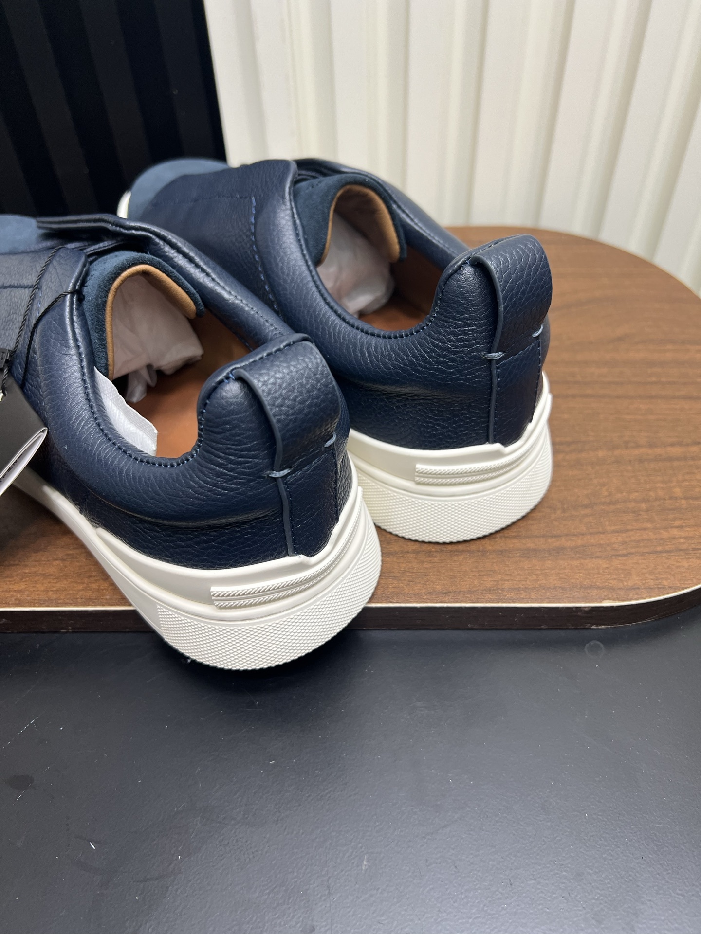 Men Slip-On Leather Suede Spliced Casual Shoes Navy Blue Laceless Sneakers