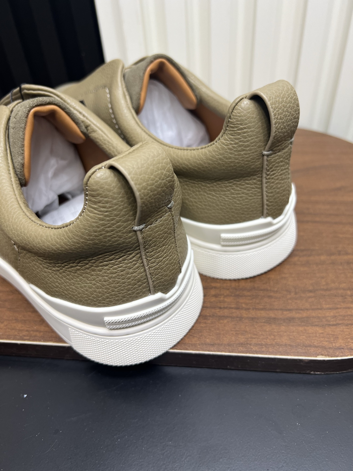 Men Slip-On Leather Suede Spliced Casual Shoes Khaki Laceless Sneakers
