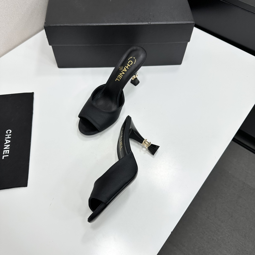 Women Black Peep Toe High Heel Mules Slippers Elegant Stiletto Heel Slide Sandals