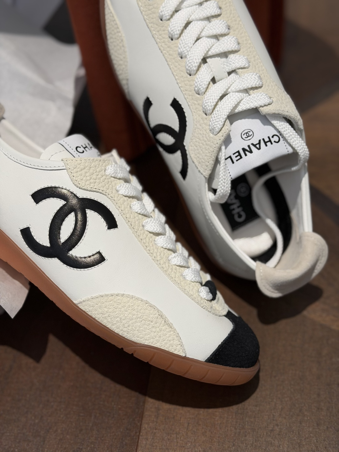 Women White Color Block Leather German Trainers Retro Lace Up Flat Casual Sneakers