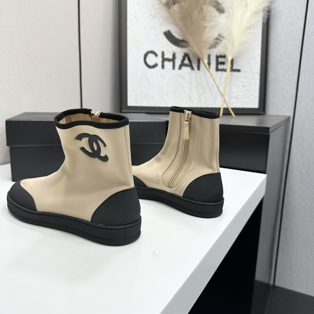 Women Beige Black Color Block Stretch Sock Ankle Boots Side Zipper Flat Platform Casual Short Booties