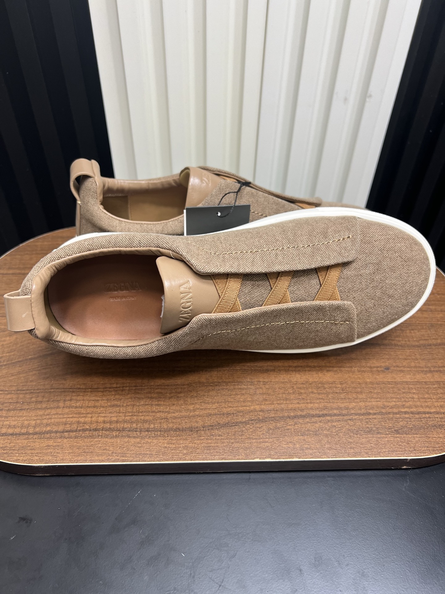 Men Brown Fabric Laceless Slip On Sneakers Low Top Casual Walking Shoes