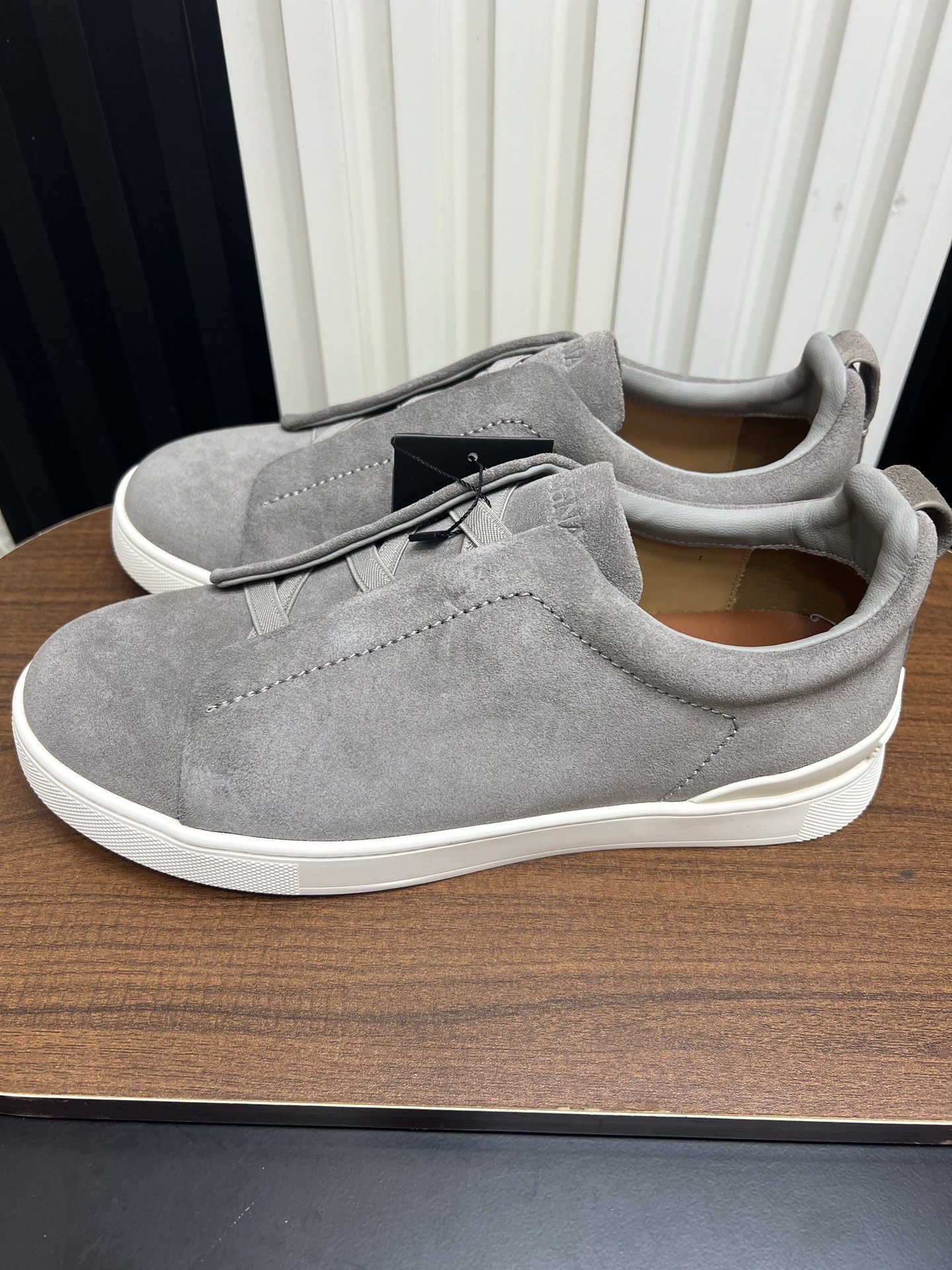 Men Slip-On Suede Casual Shoes Grey Laceless Walking Sneakers