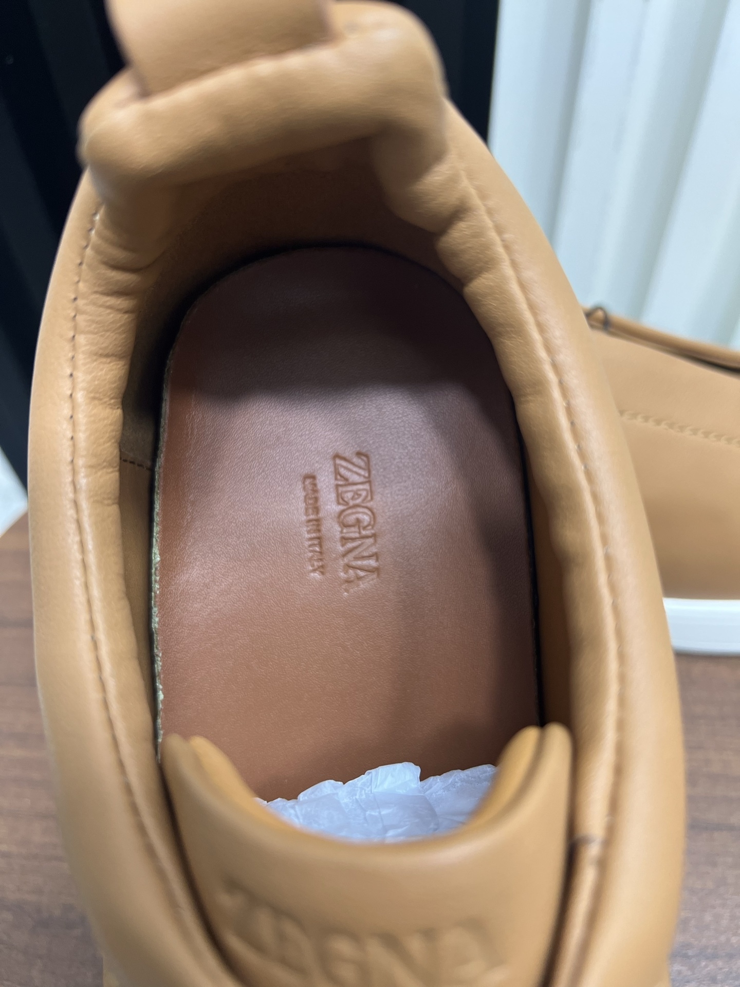 Men Slip-On Grain Leather Casual Shoes Camel Laceless Walking Sneakers