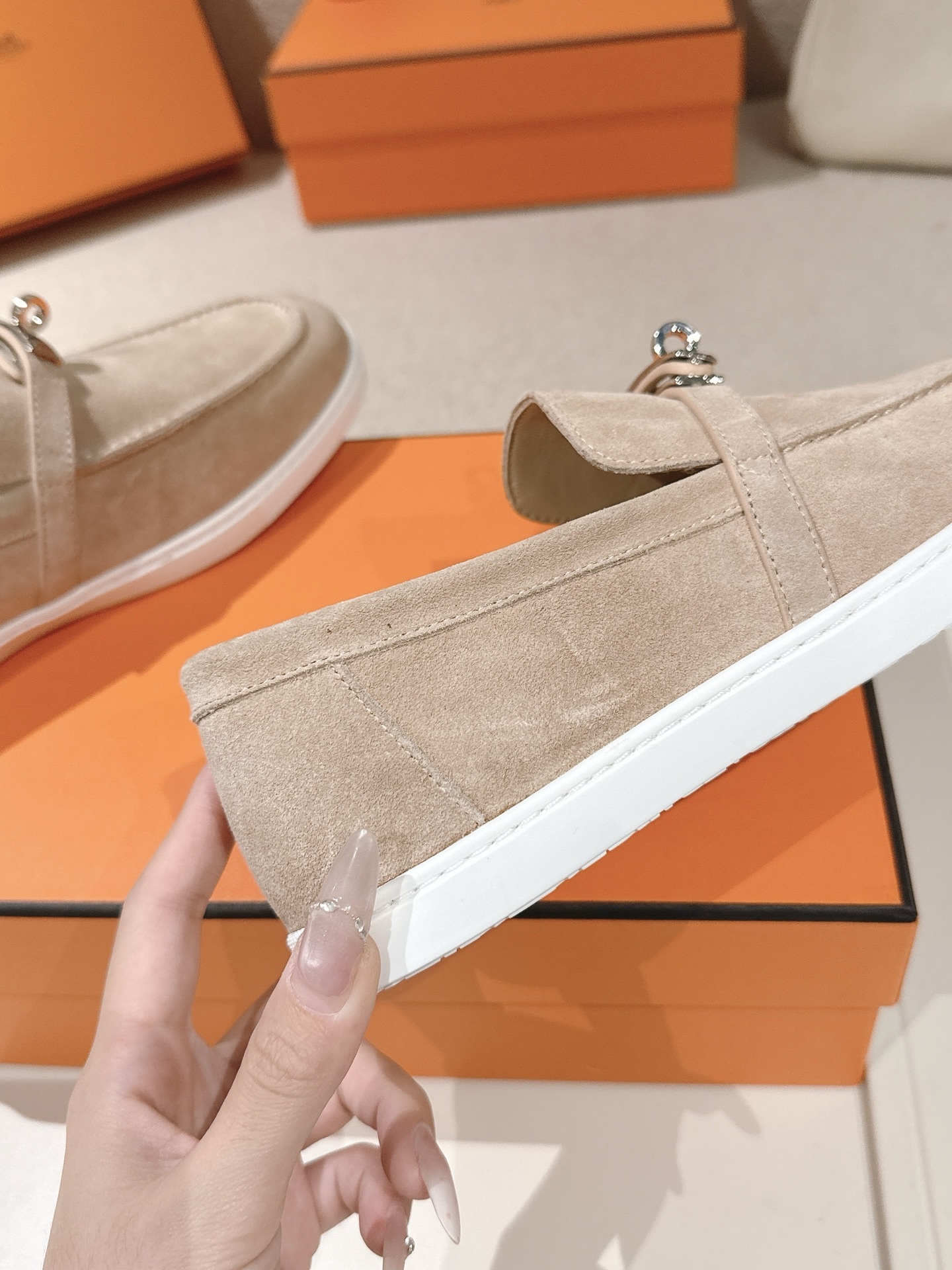 Women Suede Metal Buckle Loafers Casual Flat Slip On Shoes