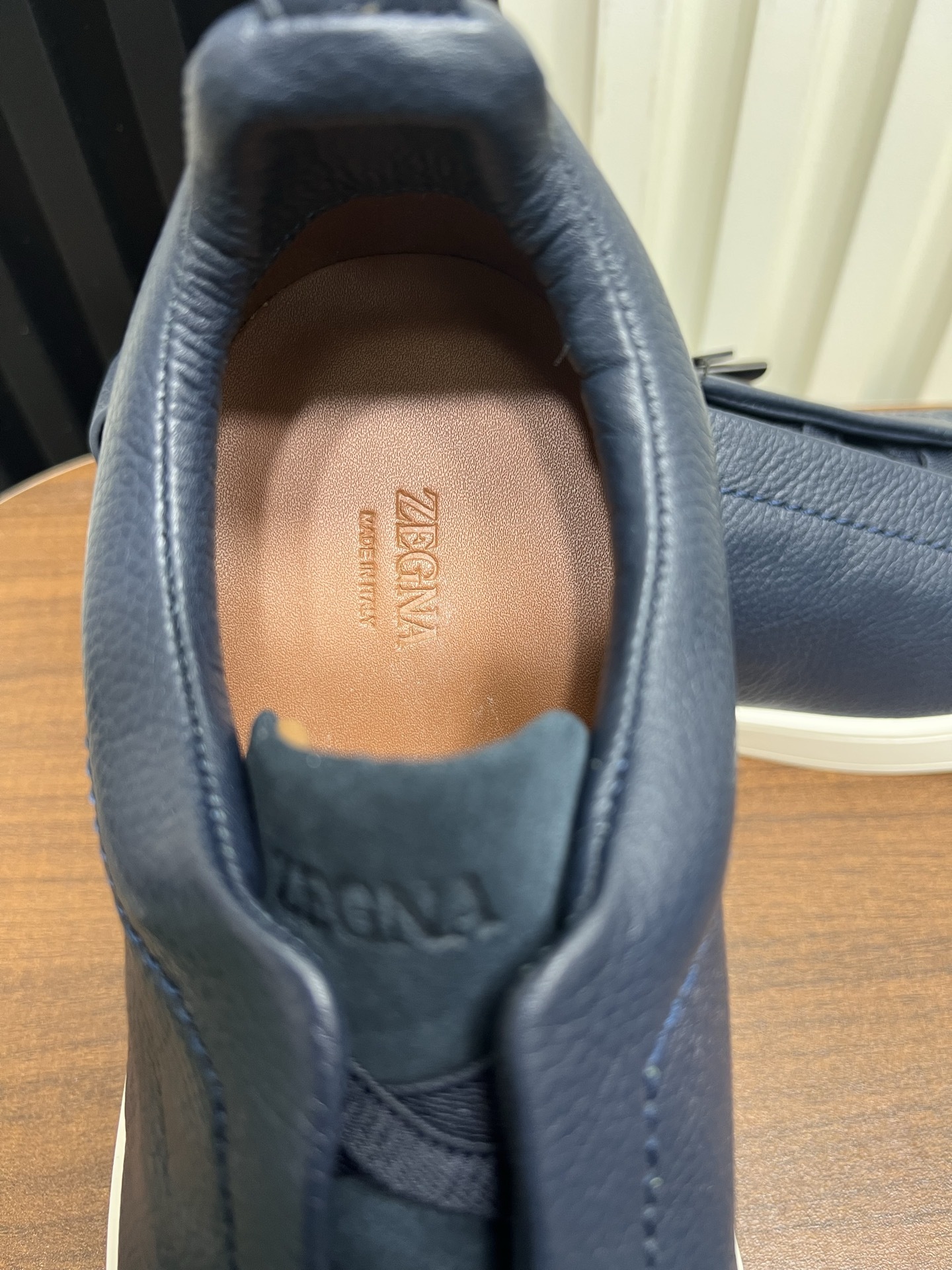 Men Slip-On Leather Suede Spliced Casual Shoes Navy Blue Laceless Sneakers