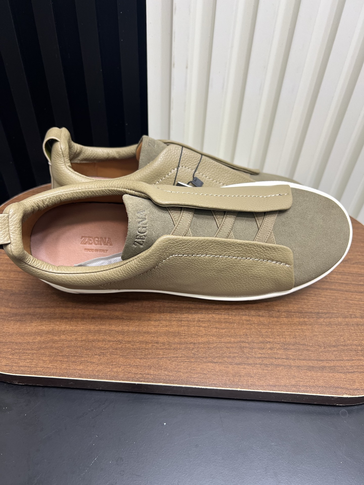 Men Slip-On Leather Suede Spliced Casual Shoes Khaki Laceless Sneakers