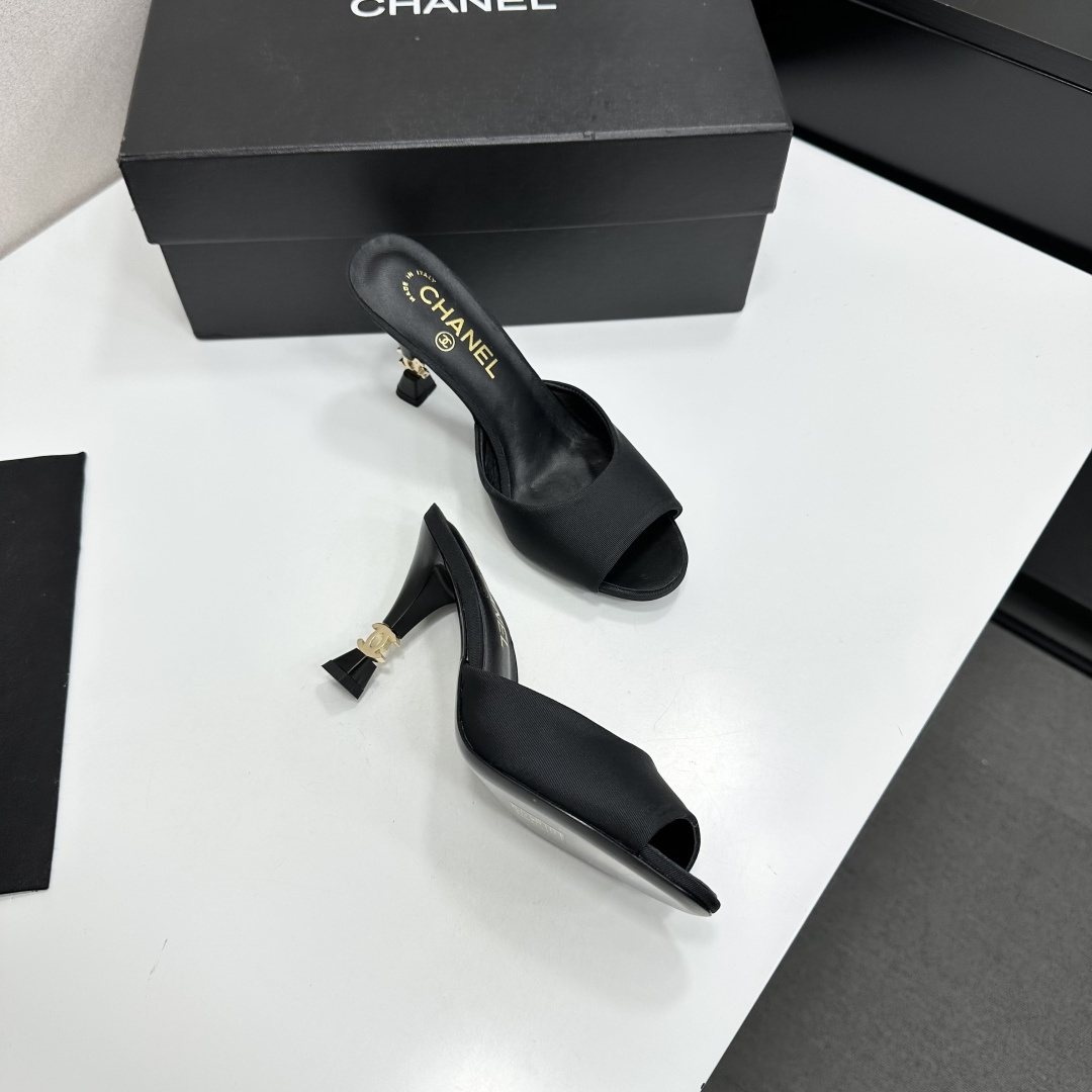 Women Black Peep Toe High Heel Mules Slippers Elegant Stiletto Heel Slide Sandals