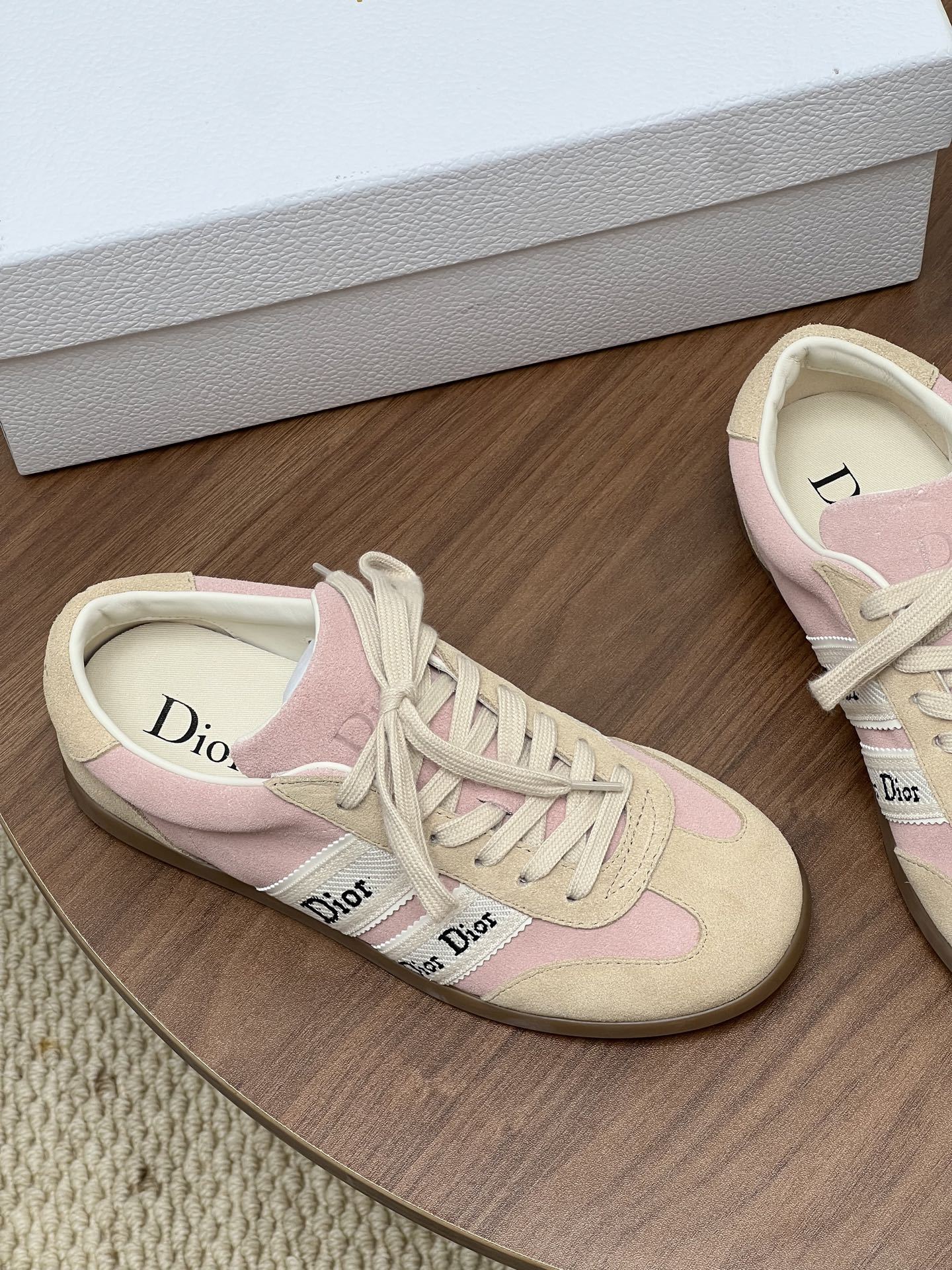 Women Pink Beige Color Block Retro Sneakers Lace Up Flat Casual Trainers