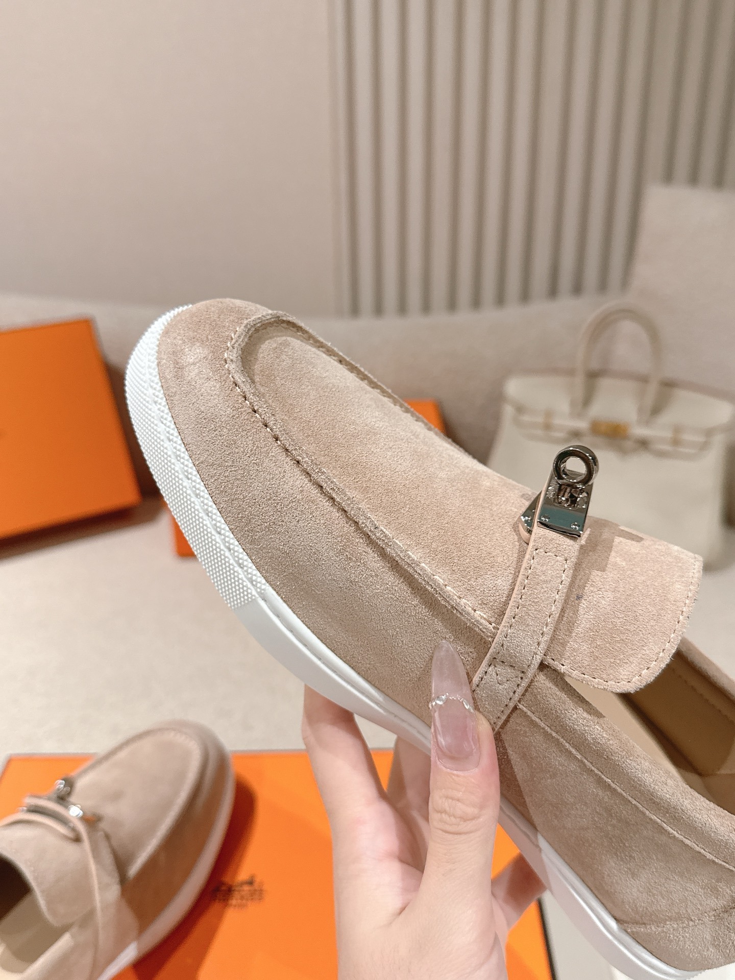 Women Suede Metal Buckle Loafers Casual Flat Slip On Shoes