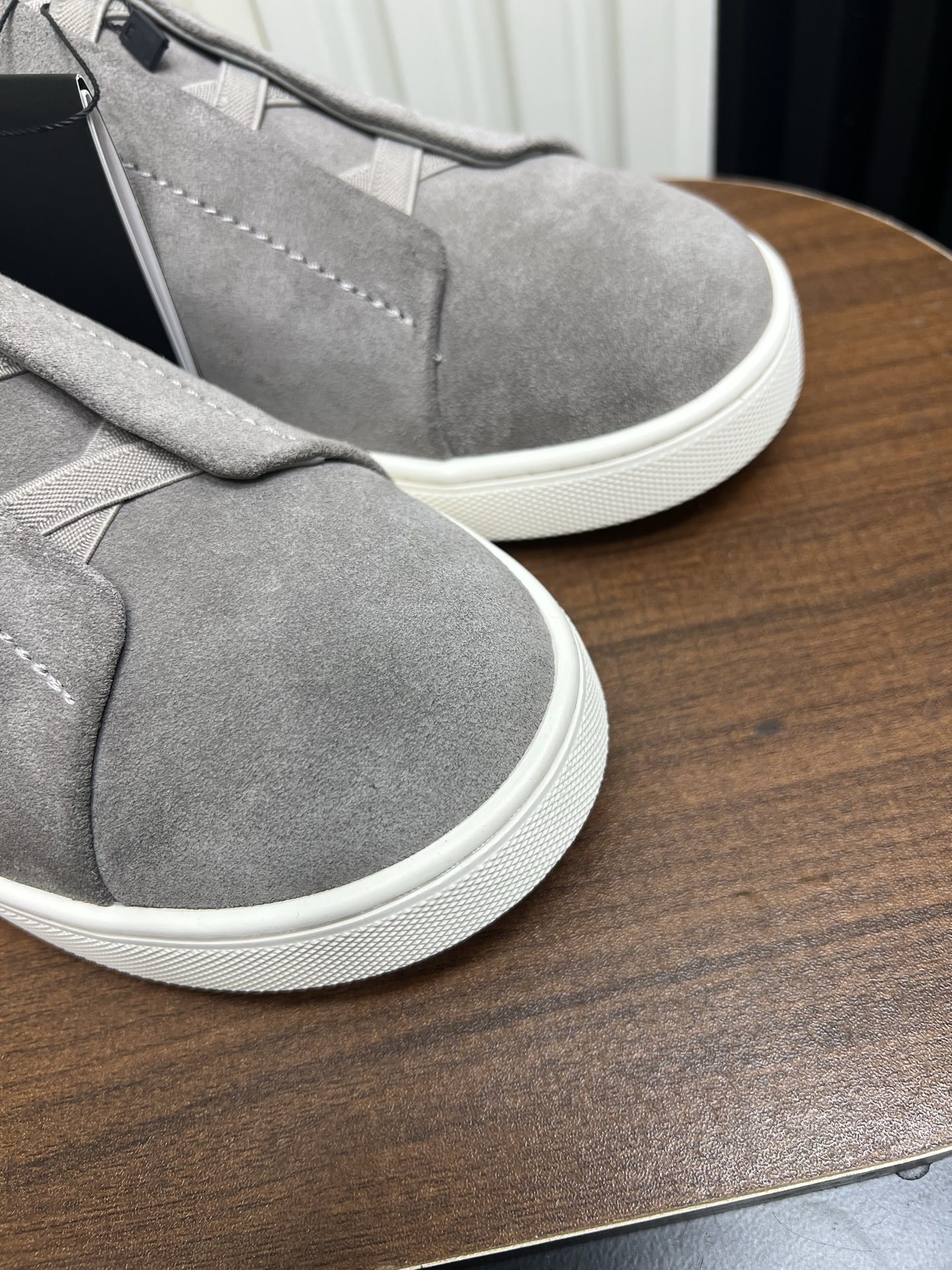 Men Slip-On Suede Casual Shoes Grey Laceless Walking Sneakers
